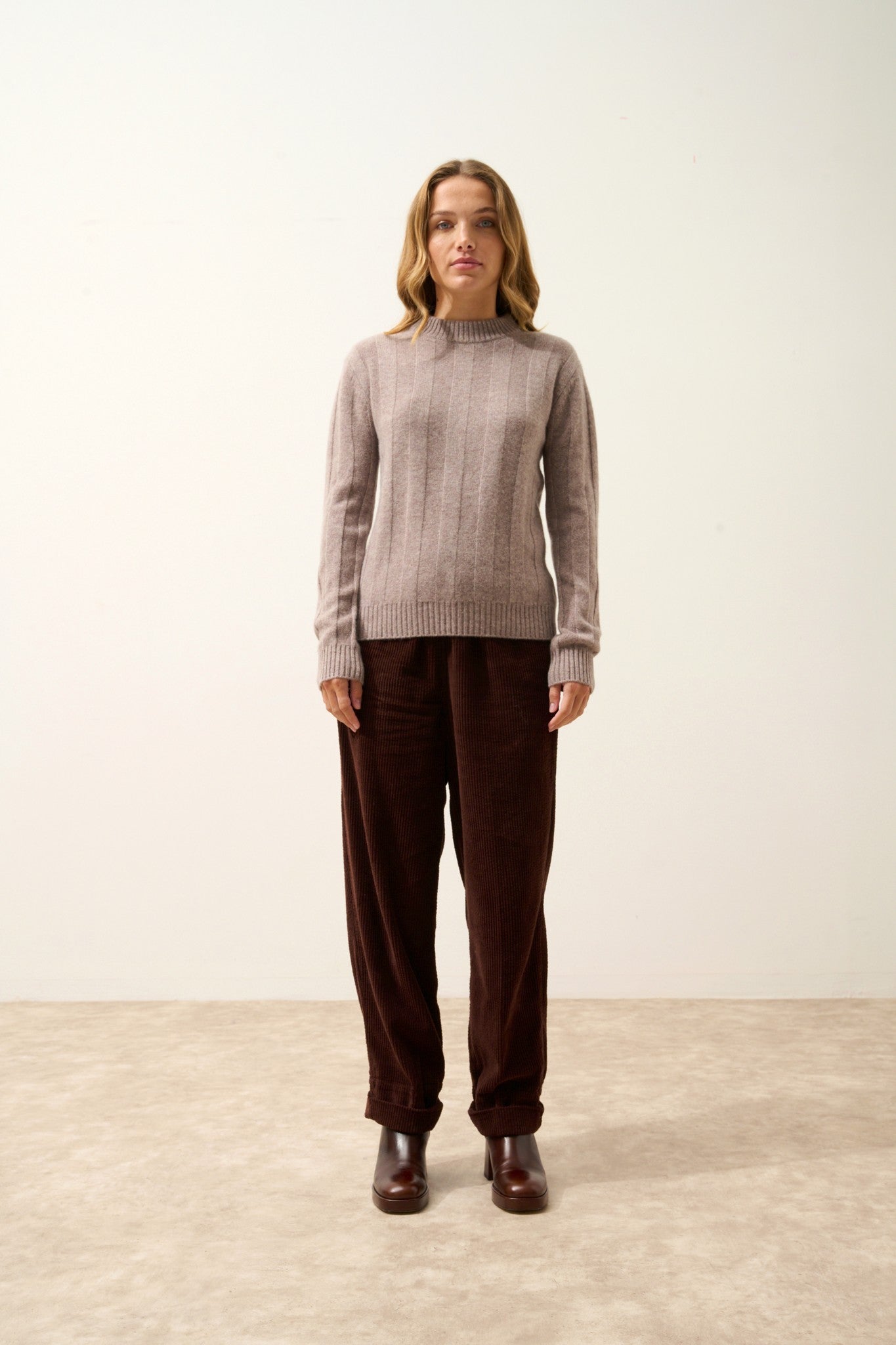 calindra pull col rond 4 fils caribou chiné 100% cachemire