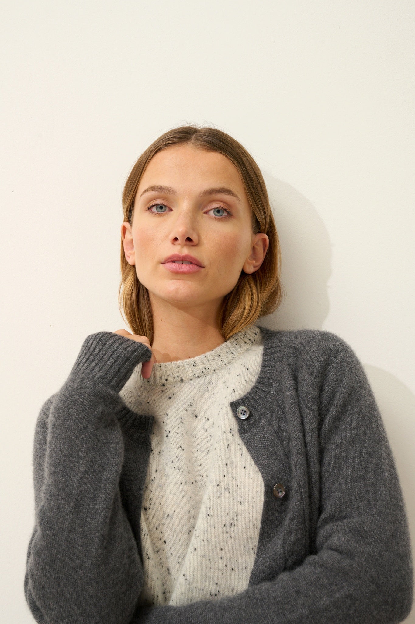 CALISTA cardigan col rond 4 fils anthracite chiné