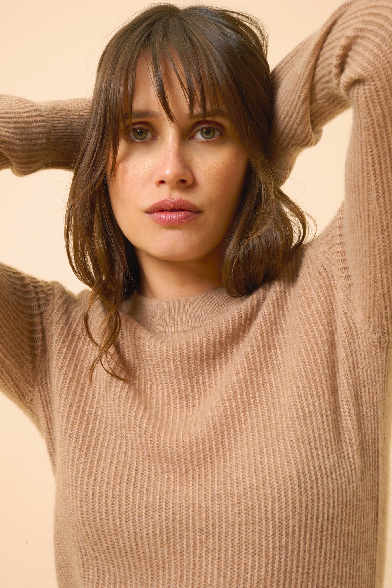 CALLIE pull col rond camel chiné