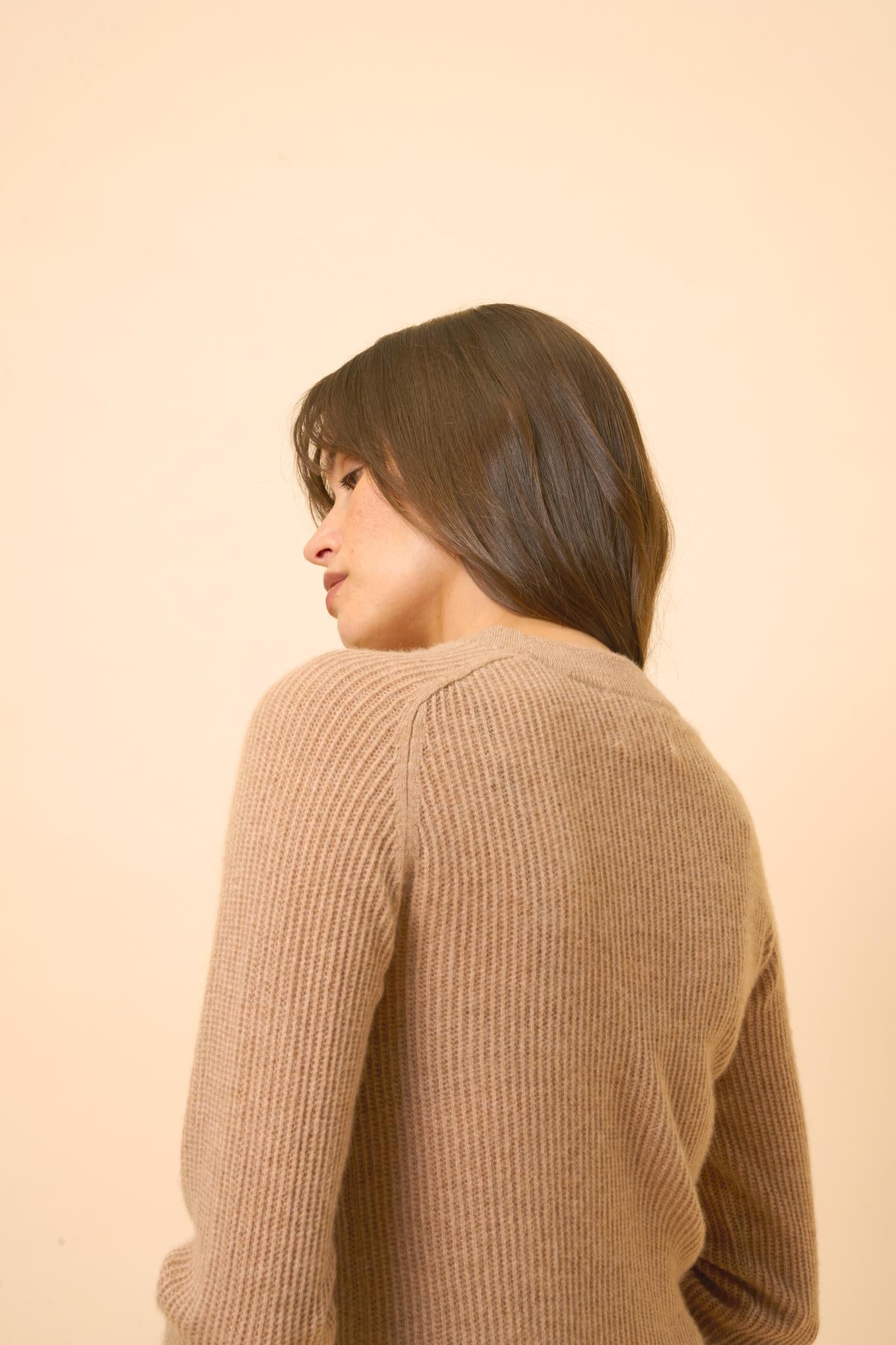 CALLIE pull col rond camel chiné