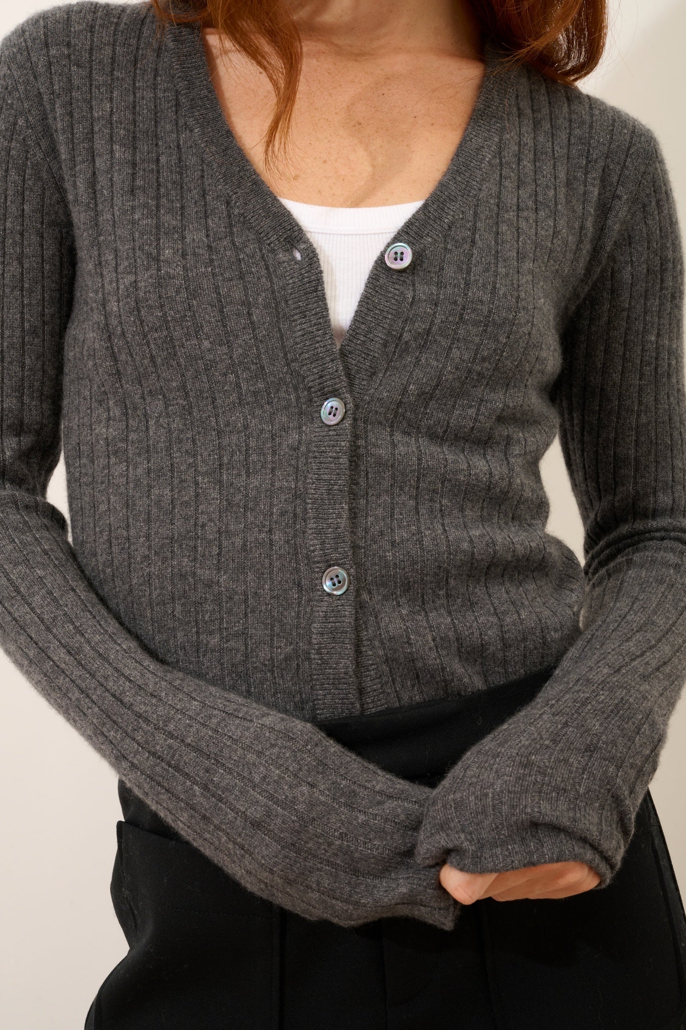 CAMILLE cardigan col v anthracite chiné