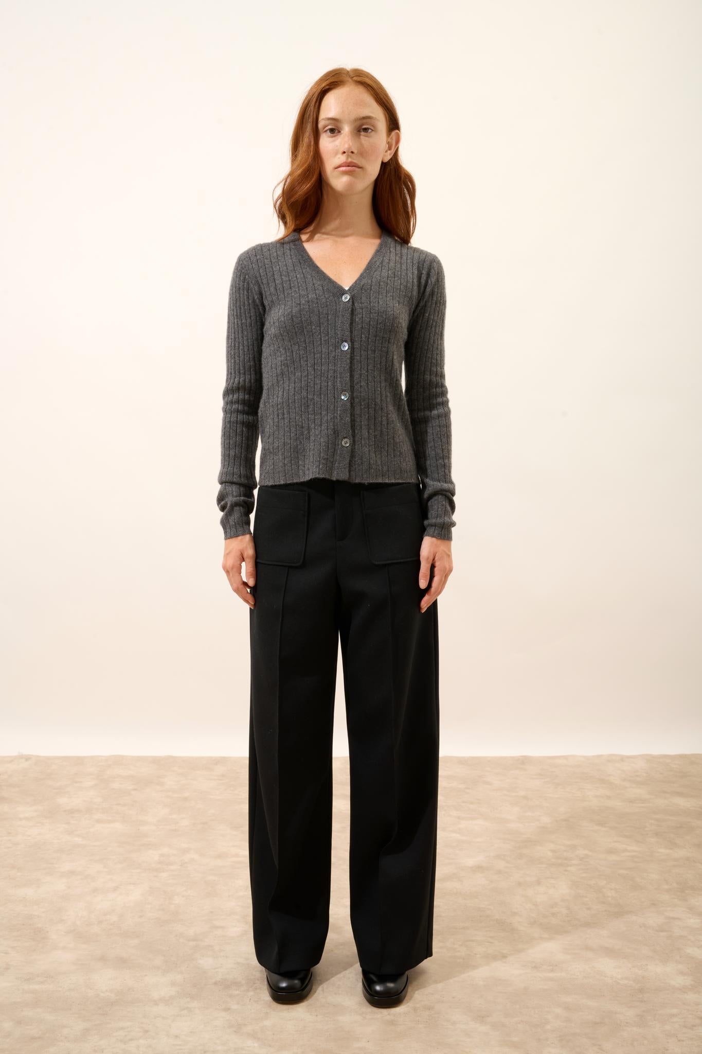 CAMILLE cardigan col v anthracite chiné