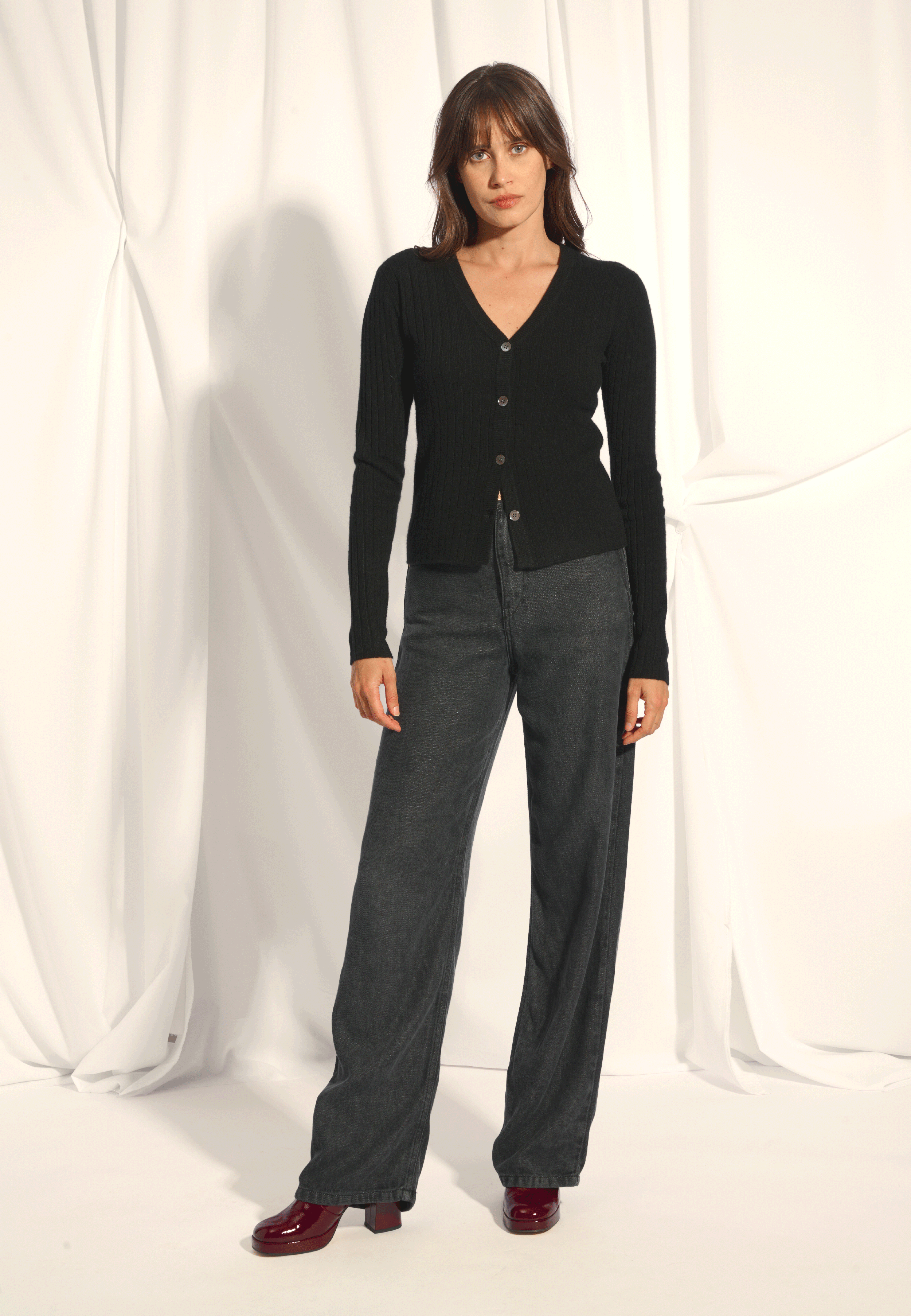 CAMILLE cardigan col v noir