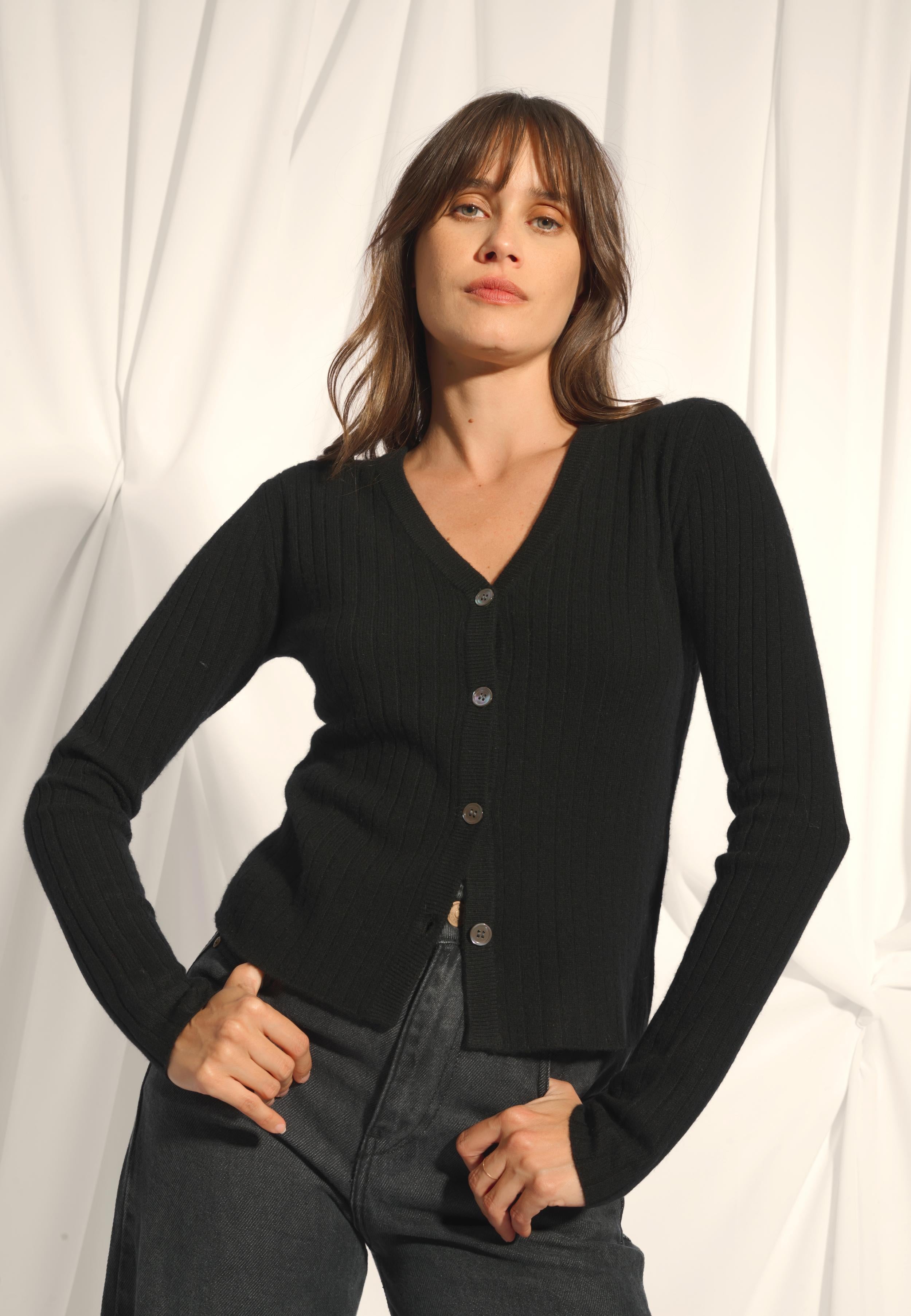 CAMILLE cardigan col v noir