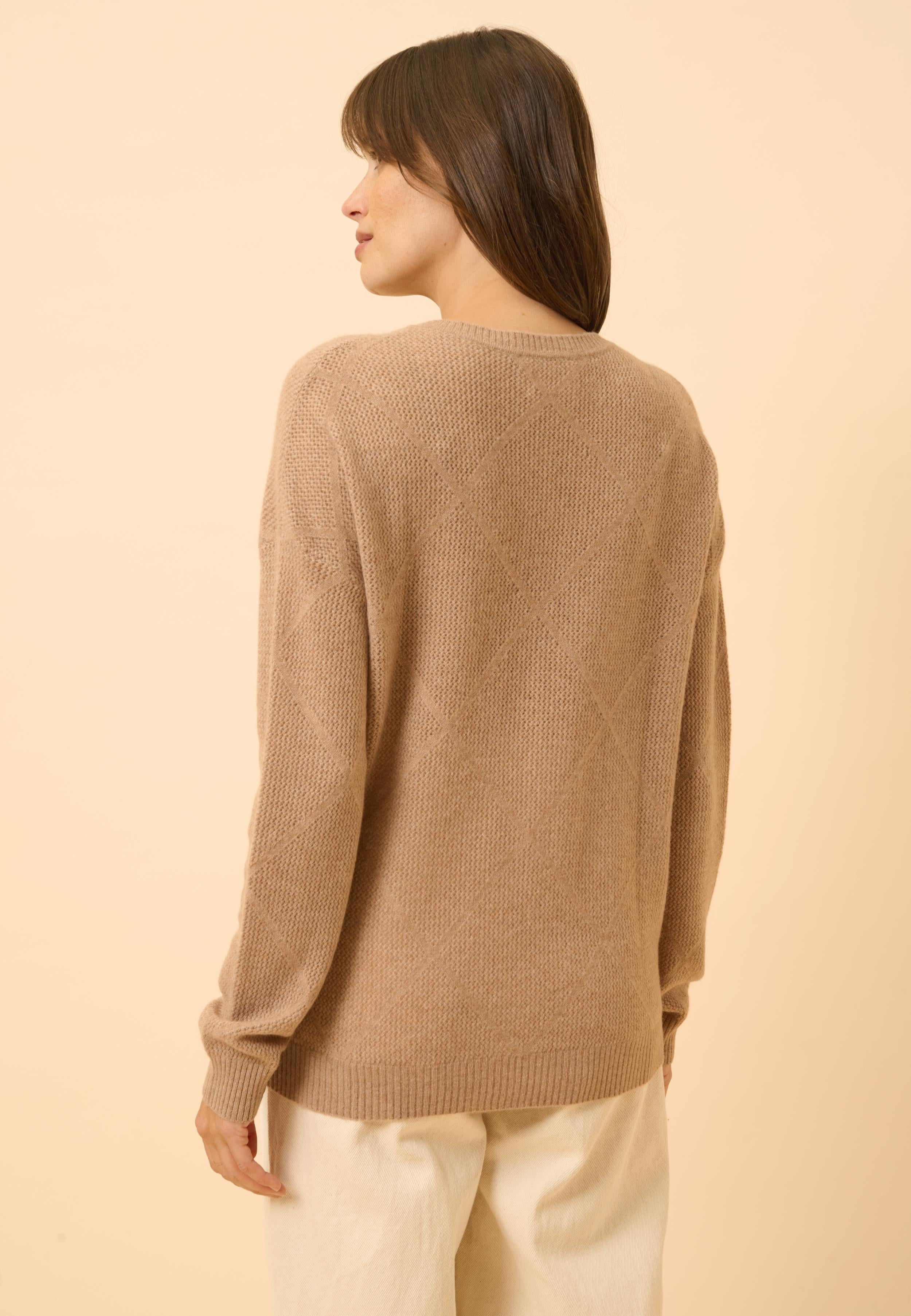 CAPUCINE pull col v camel chiné