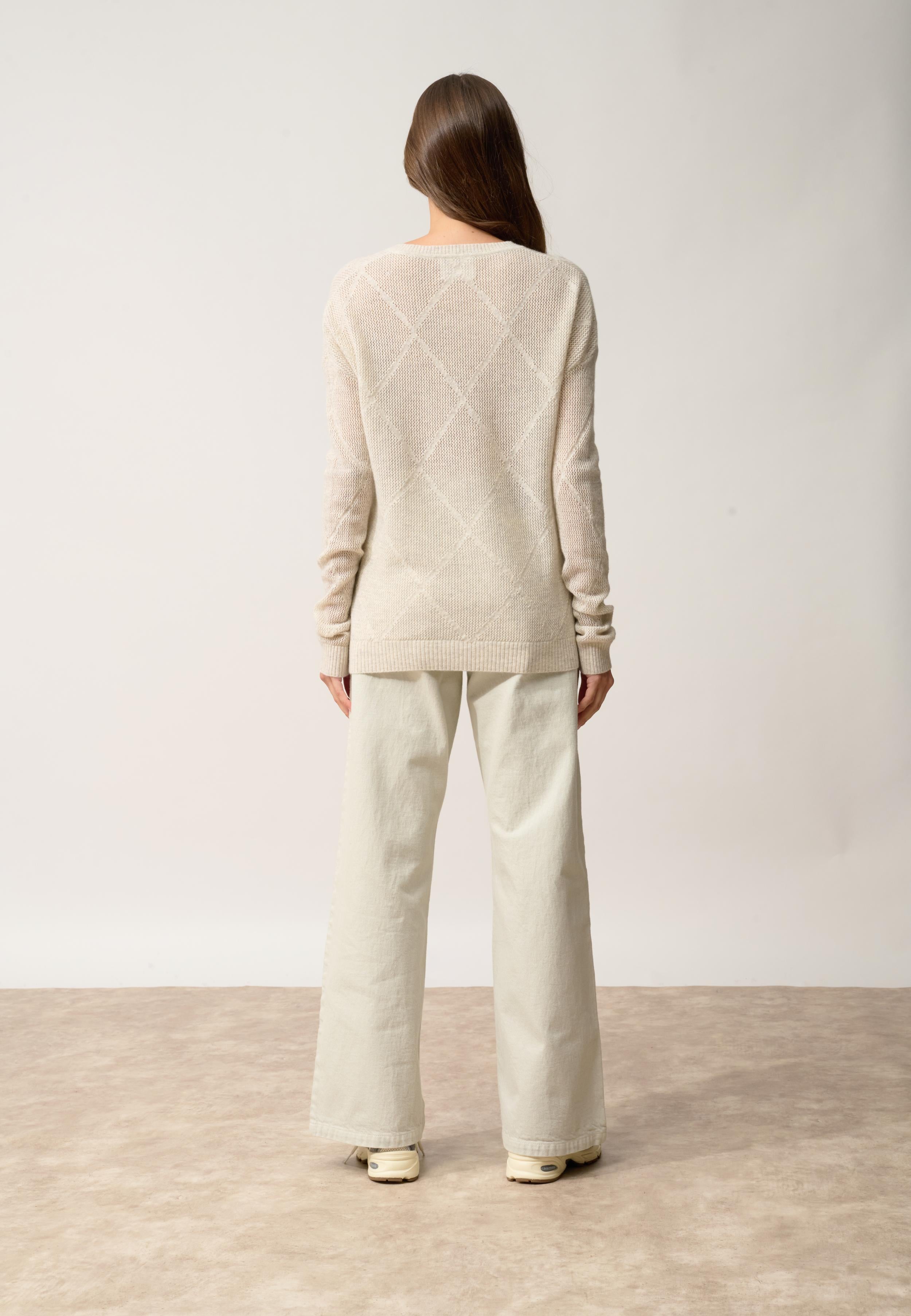 CAPUCINE pull col v gris perle chiné