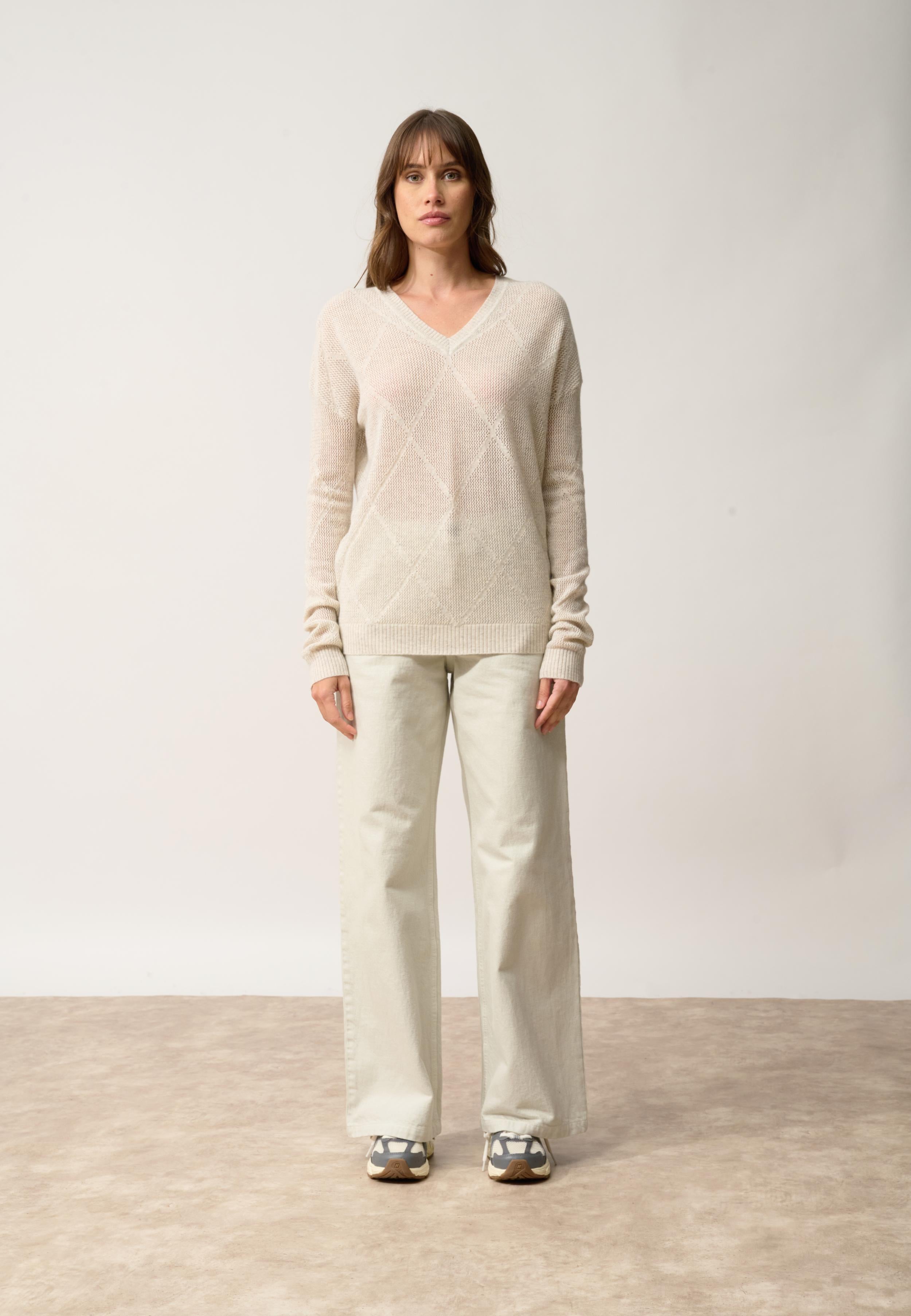 CAPUCINE pull col v gris perle chiné