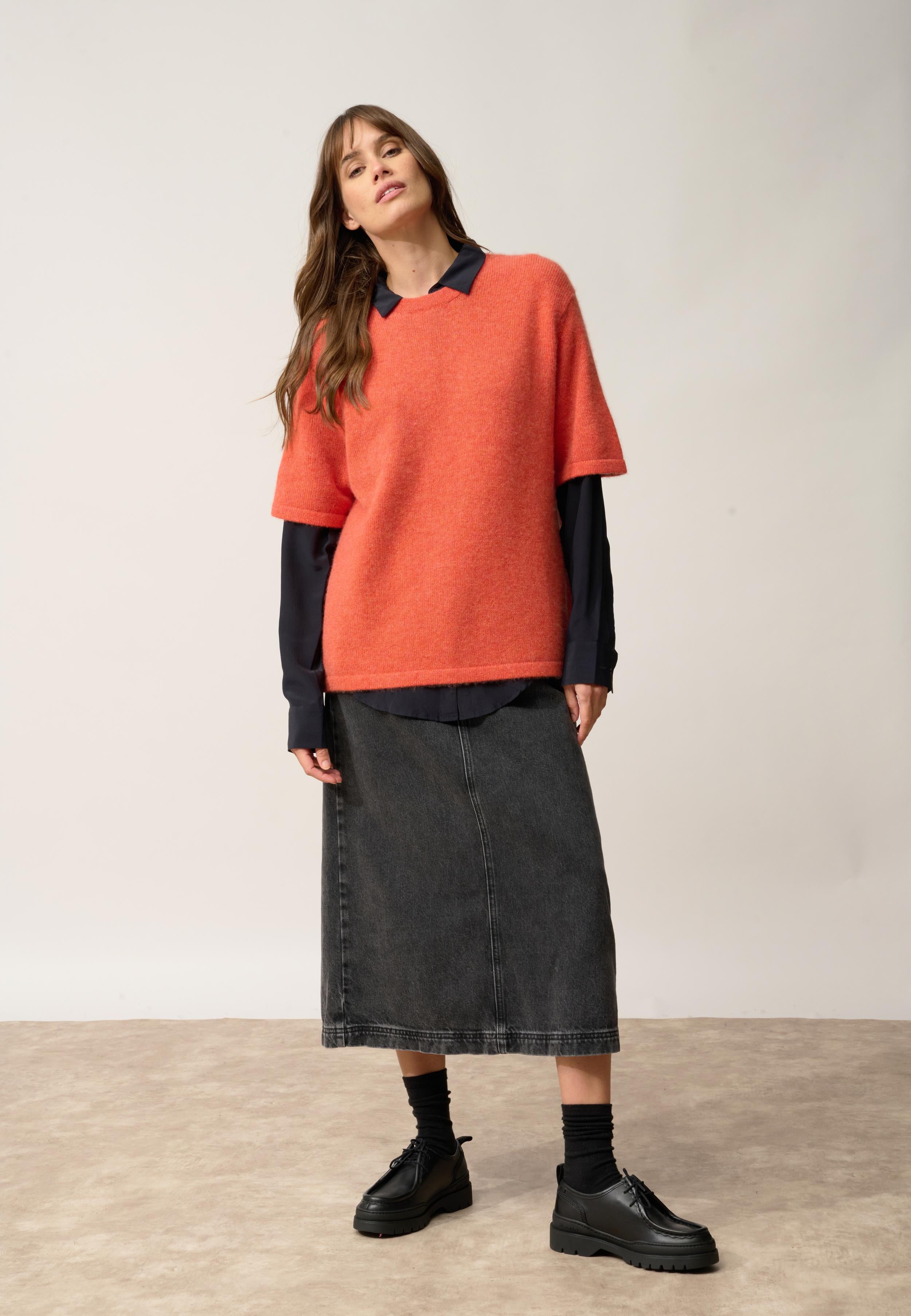 CARLA t-shirt col rond orange chiné