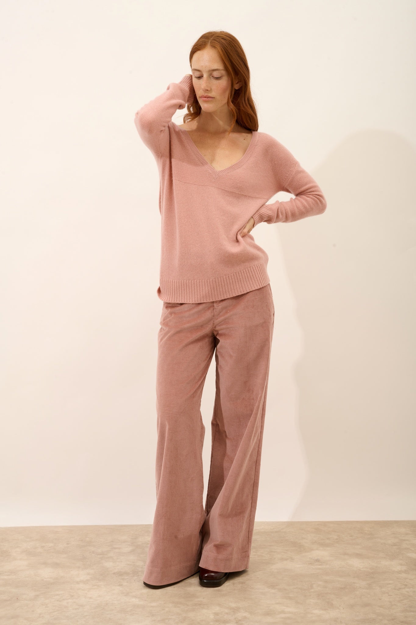 CASSIE pull col v bois de rose