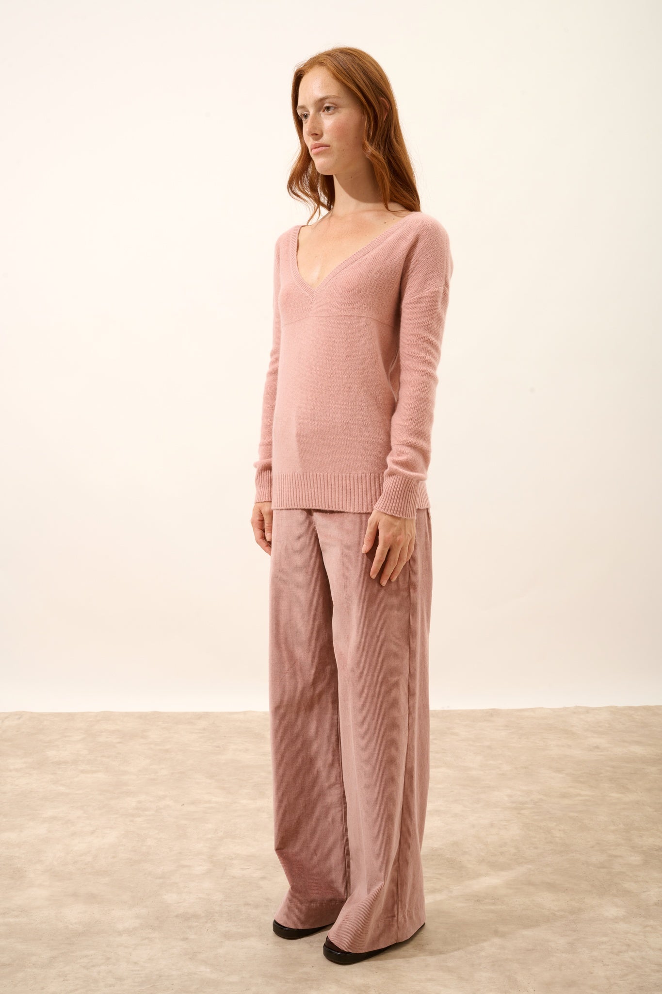 CASSIE pull col v bois de rose