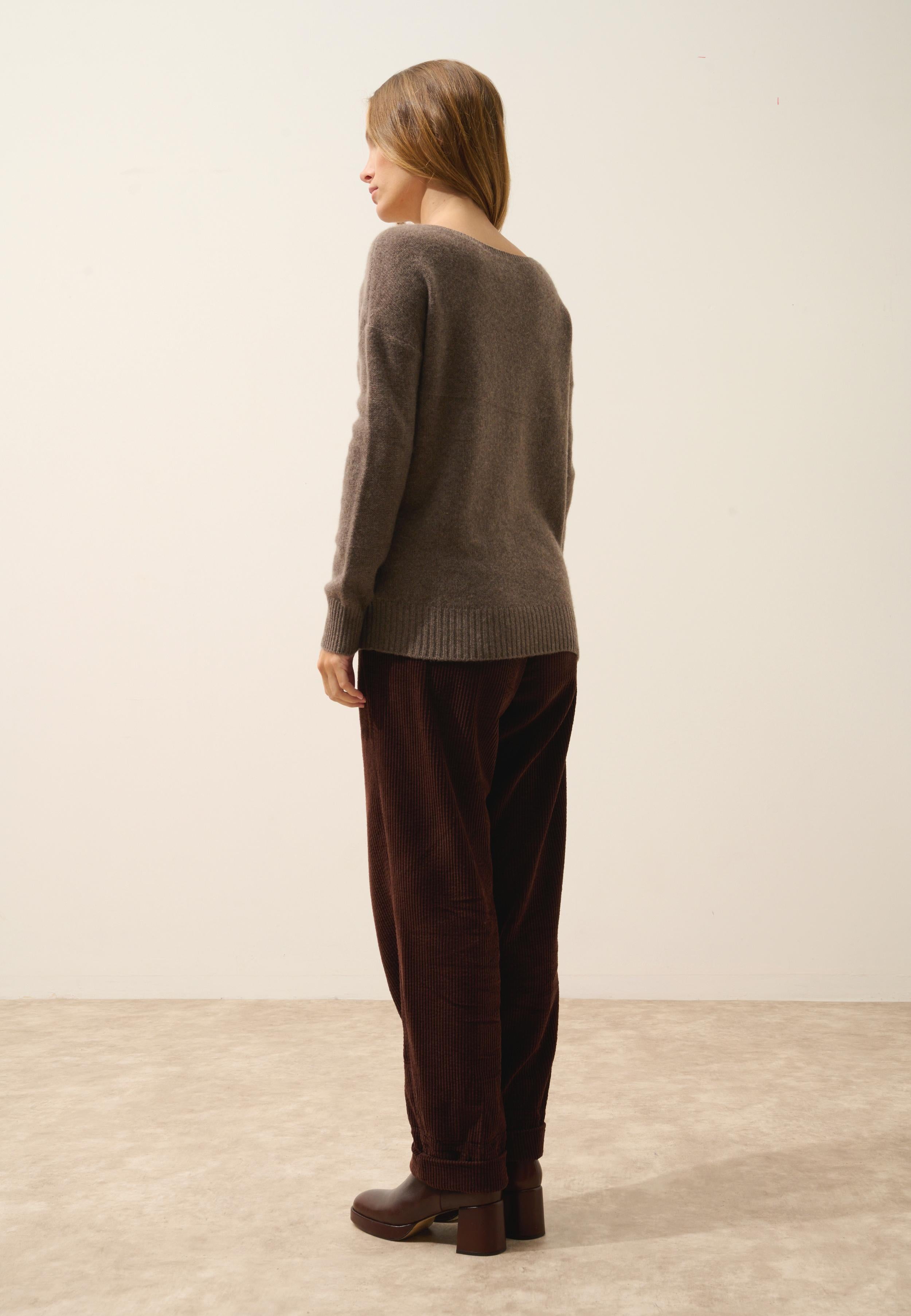 CASSIE pull col v taupe chiné