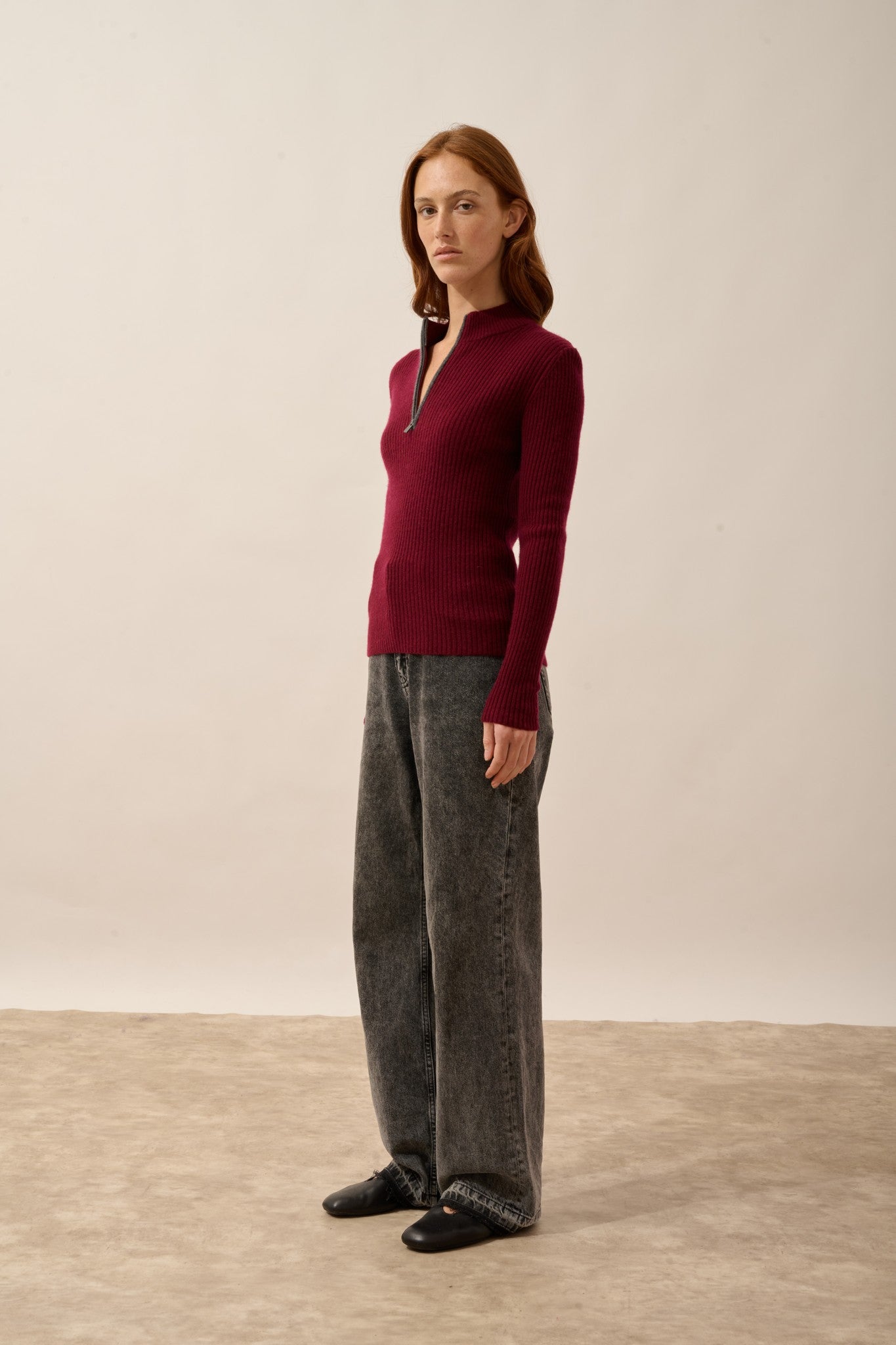 cassilda pull camionneur bi-color bordeaux/anthracite chiné