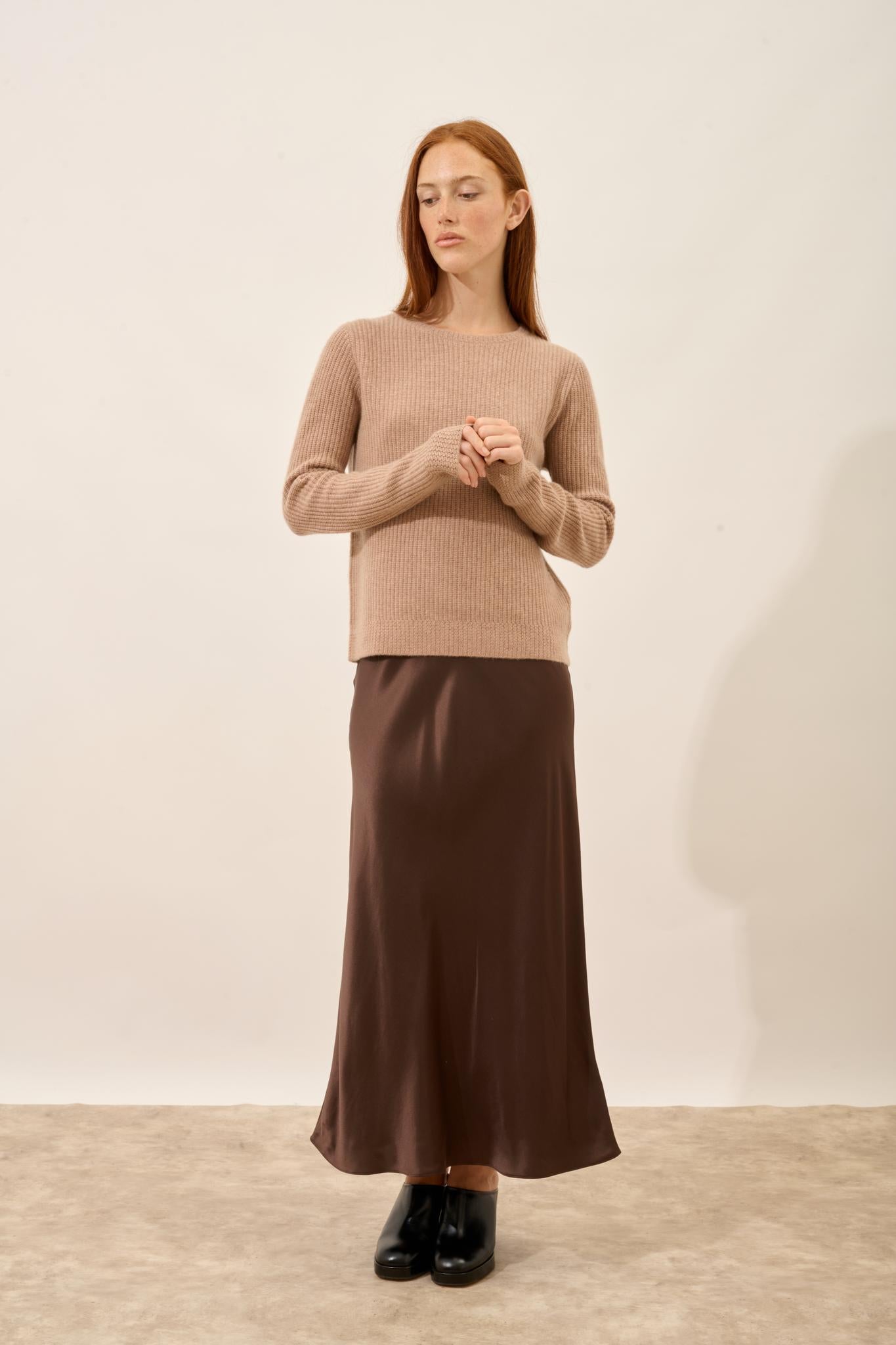 CETAN pull col rond camel chiné