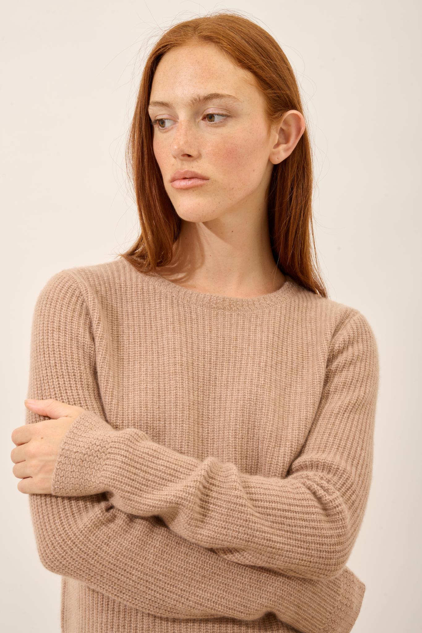CETAN pull col rond camel chiné