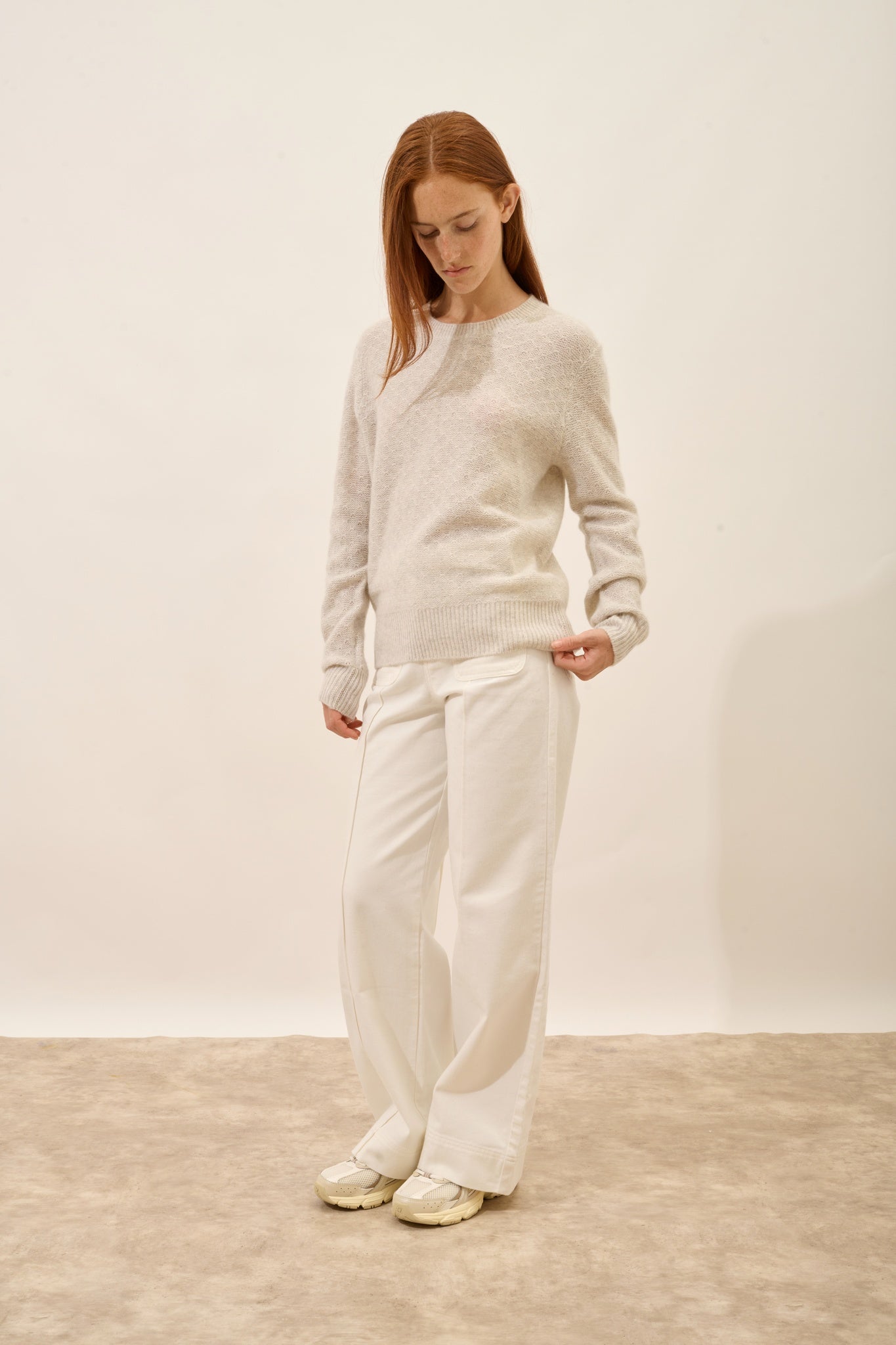 CETAN pull col rond gris perle chiné