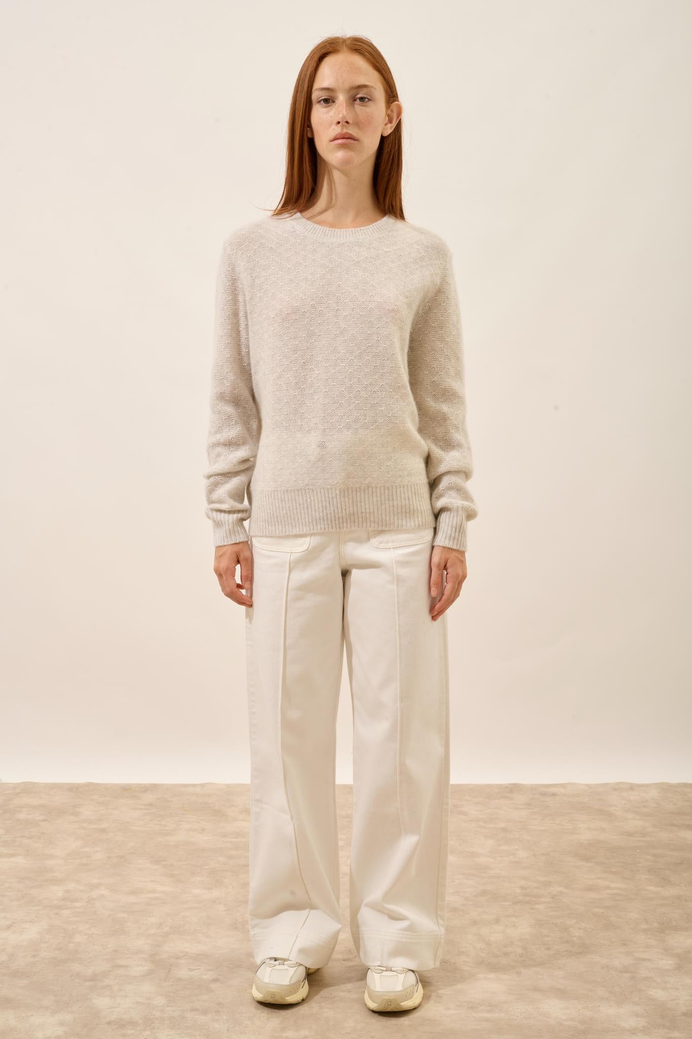 CETAN pull col rond gris perle chiné