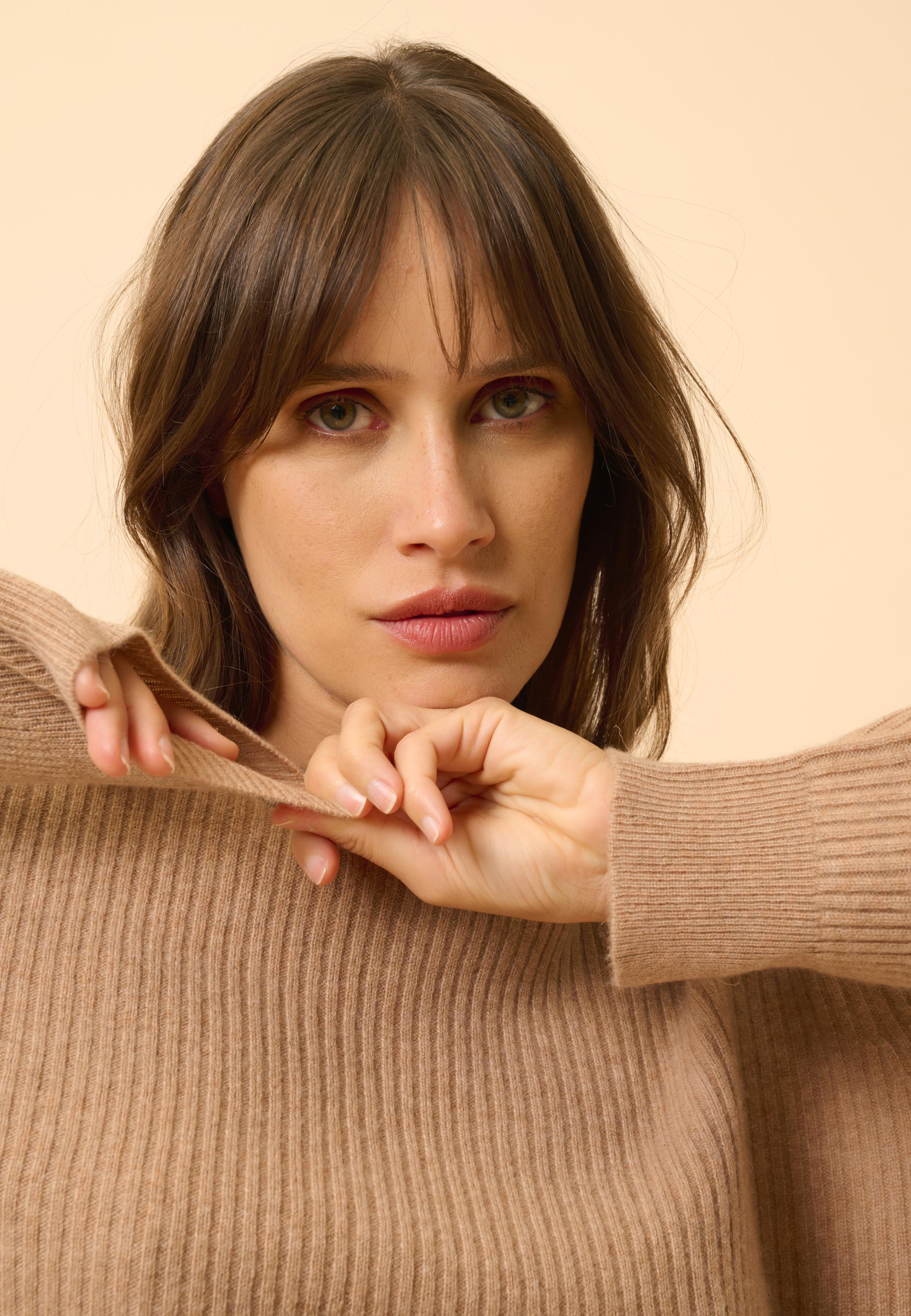 CHARLINE pull col rond camel chiné