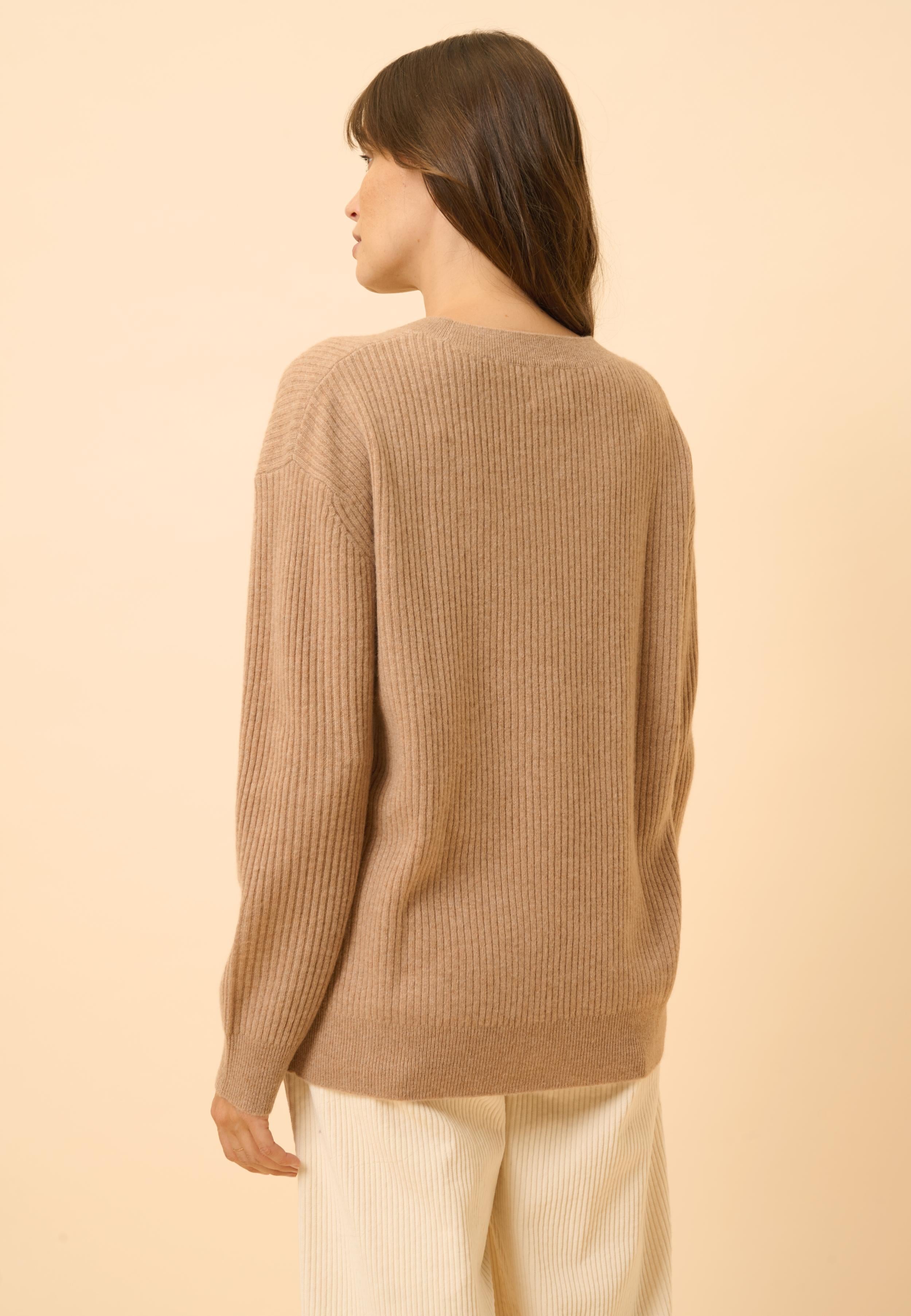 CHARLINE pull col rond camel chiné