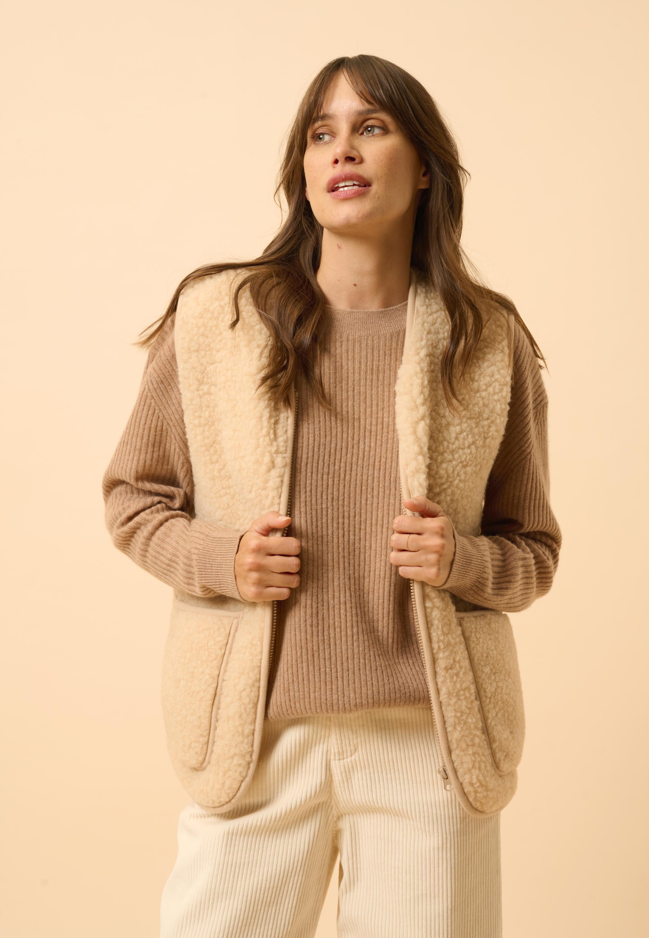 CHARLINE pull col rond camel chiné