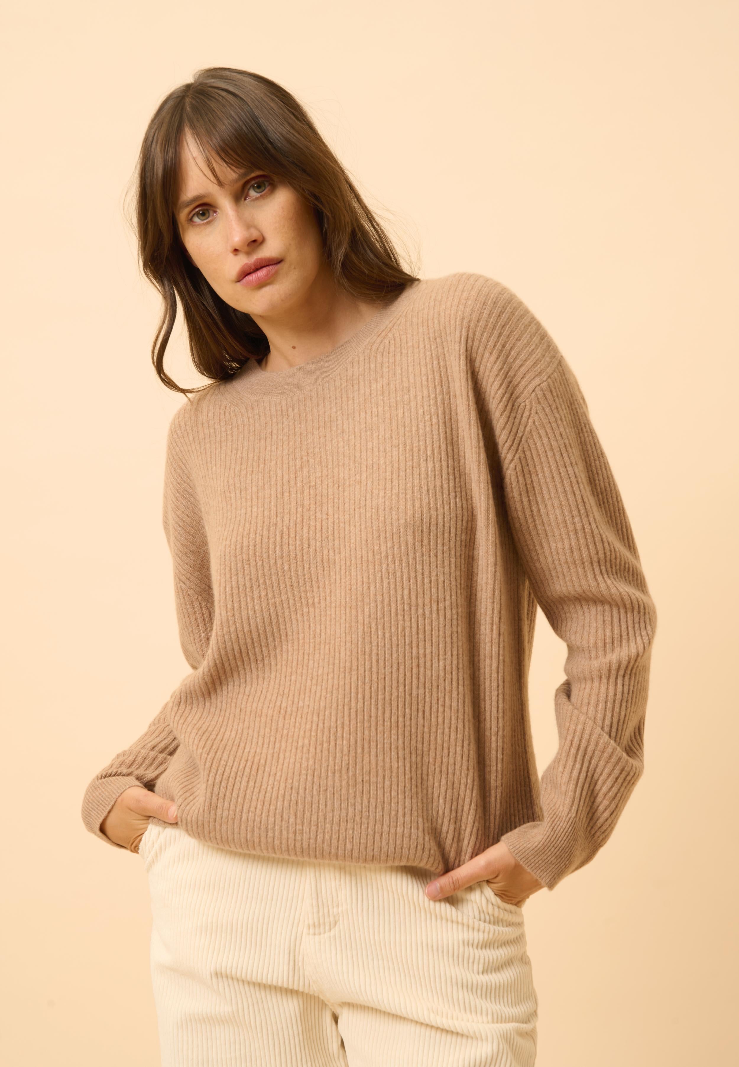 CHARLINE pull col rond camel chiné