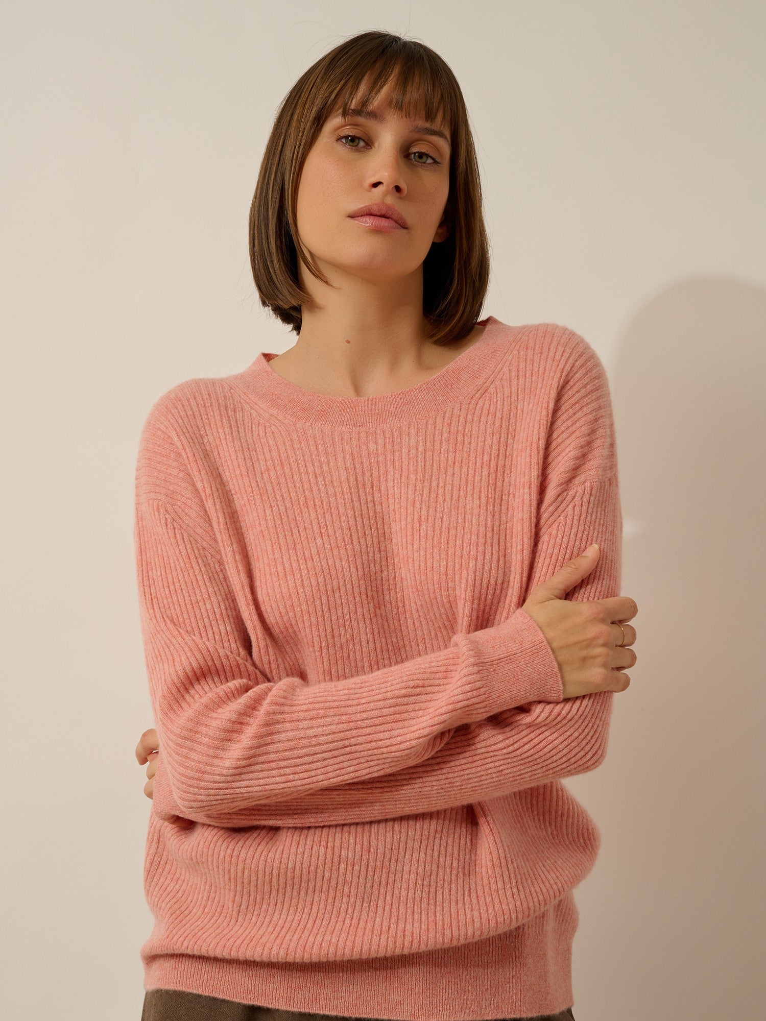 charline pull col rond corail chiné