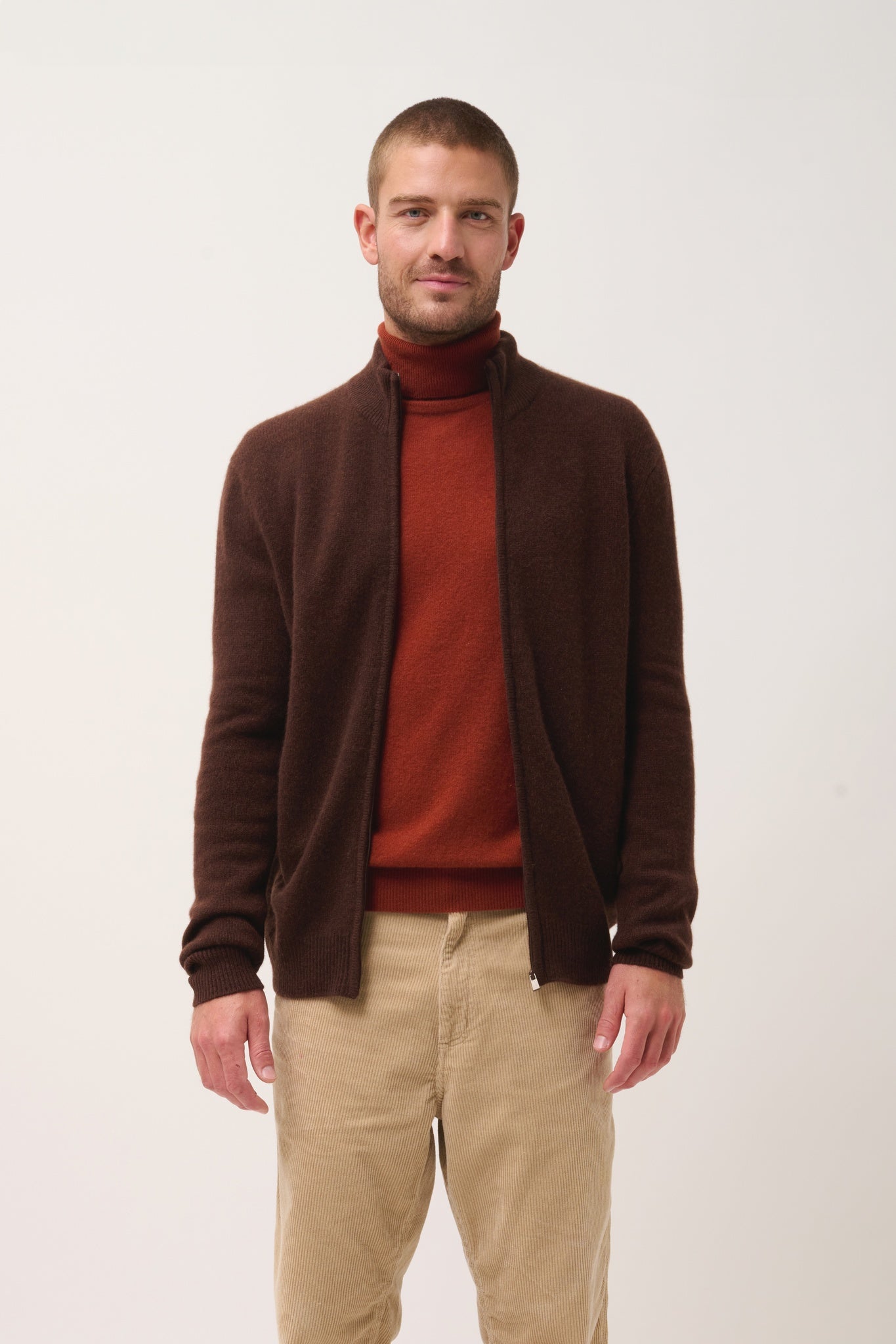 CHARLOTTE coffee trucker-neck cardigan