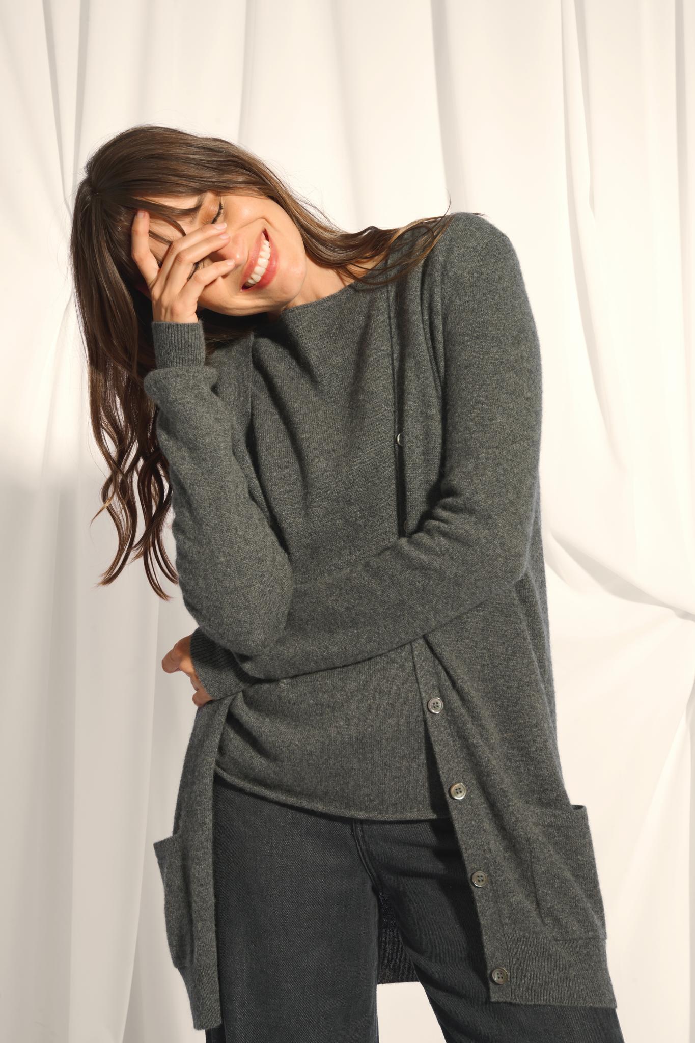 CHELSEA cardigan col v anthracite chiné