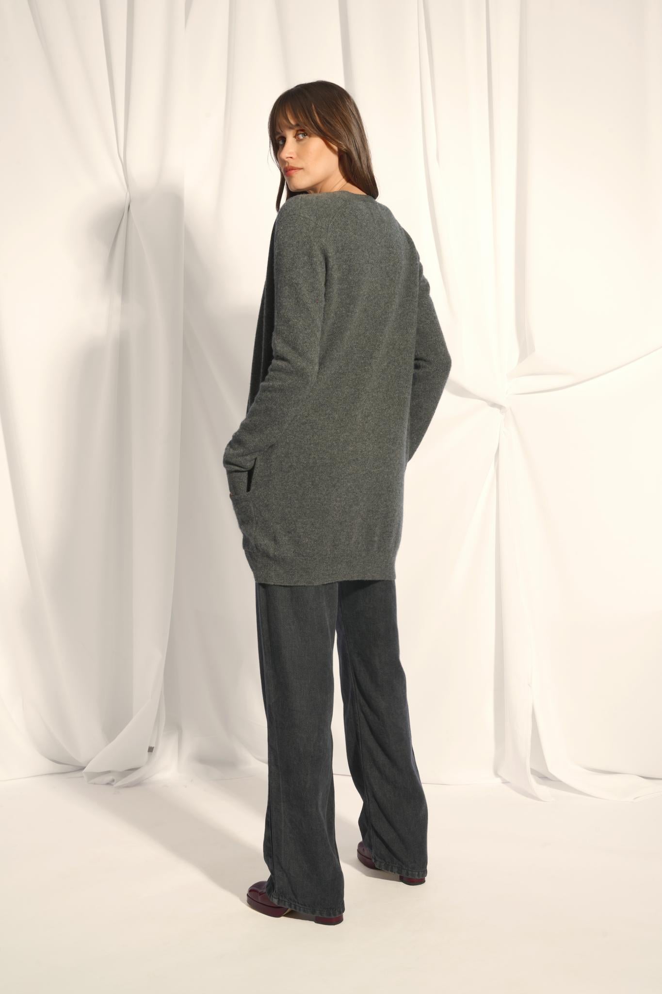 CHELSEA cardigan col v anthracite chiné