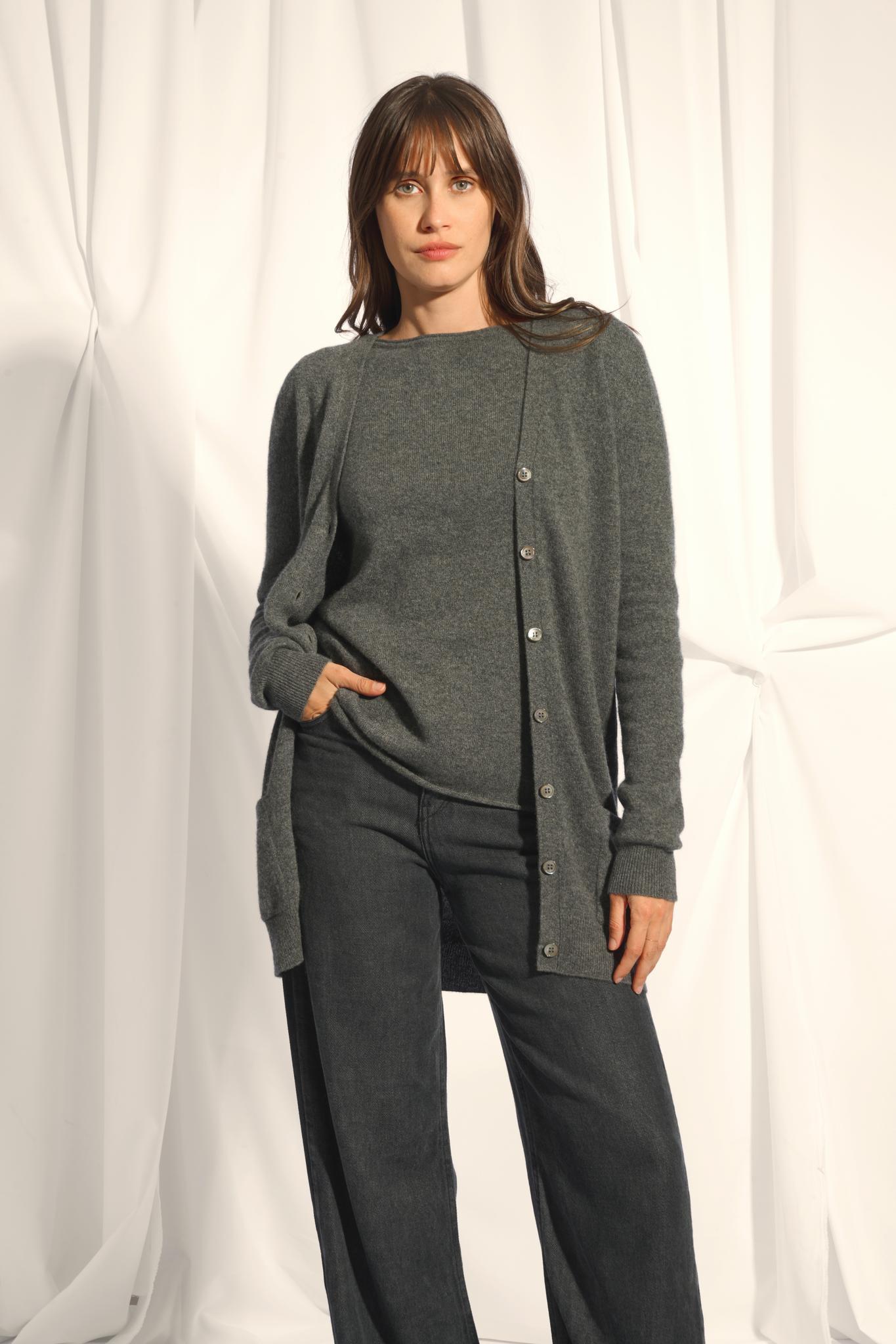CHELSEA cardigan col v anthracite chiné