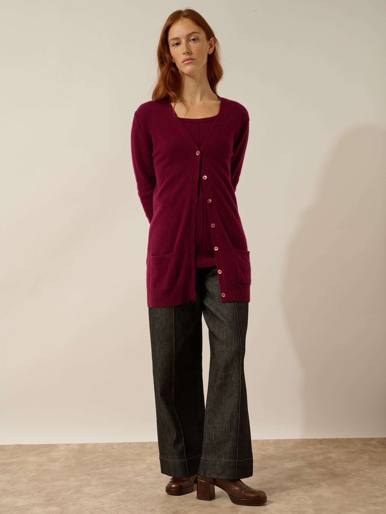 CHELSEA cardigan col v bordeaux