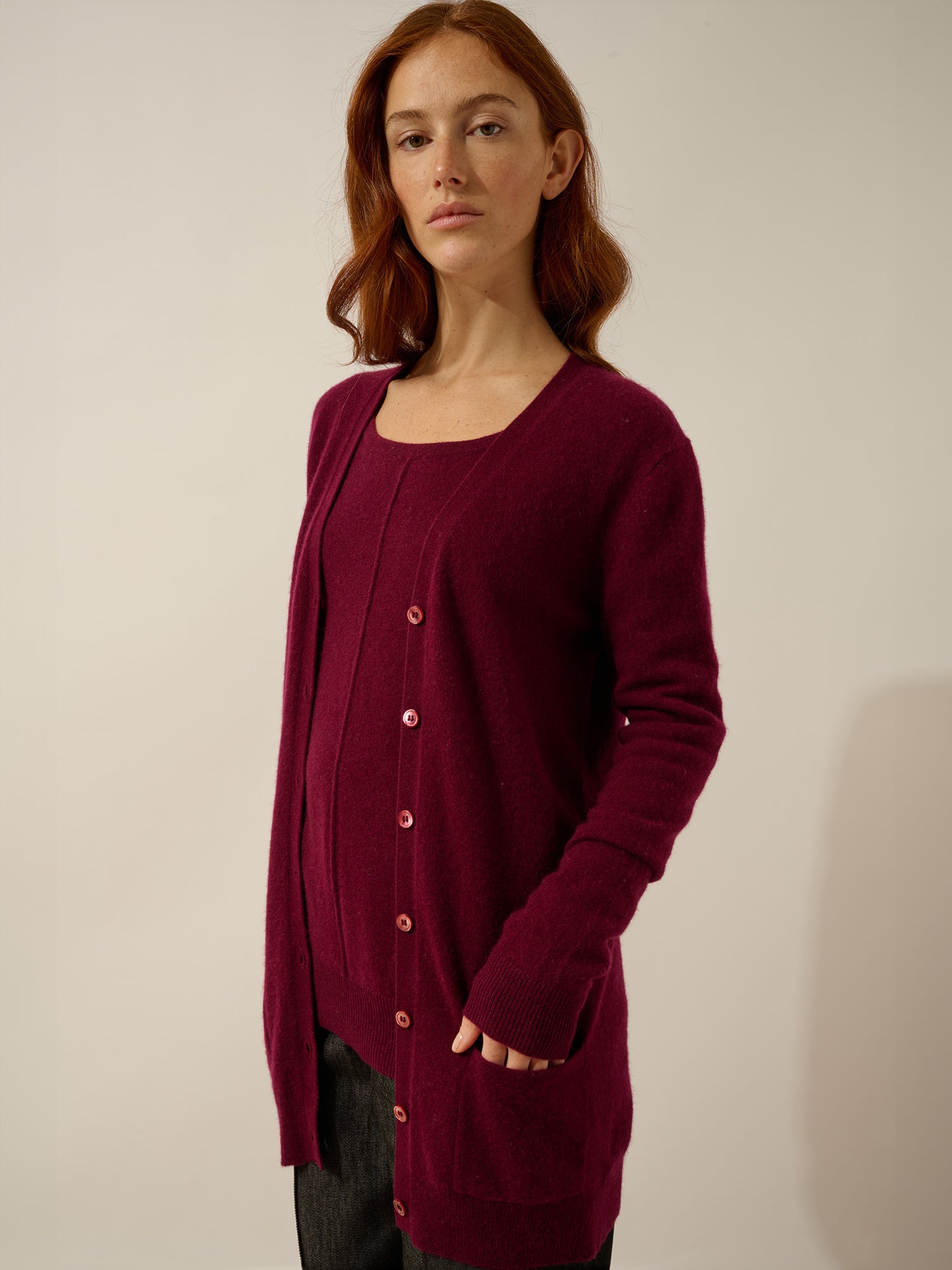 CHELSEA cardigan col v bordeaux