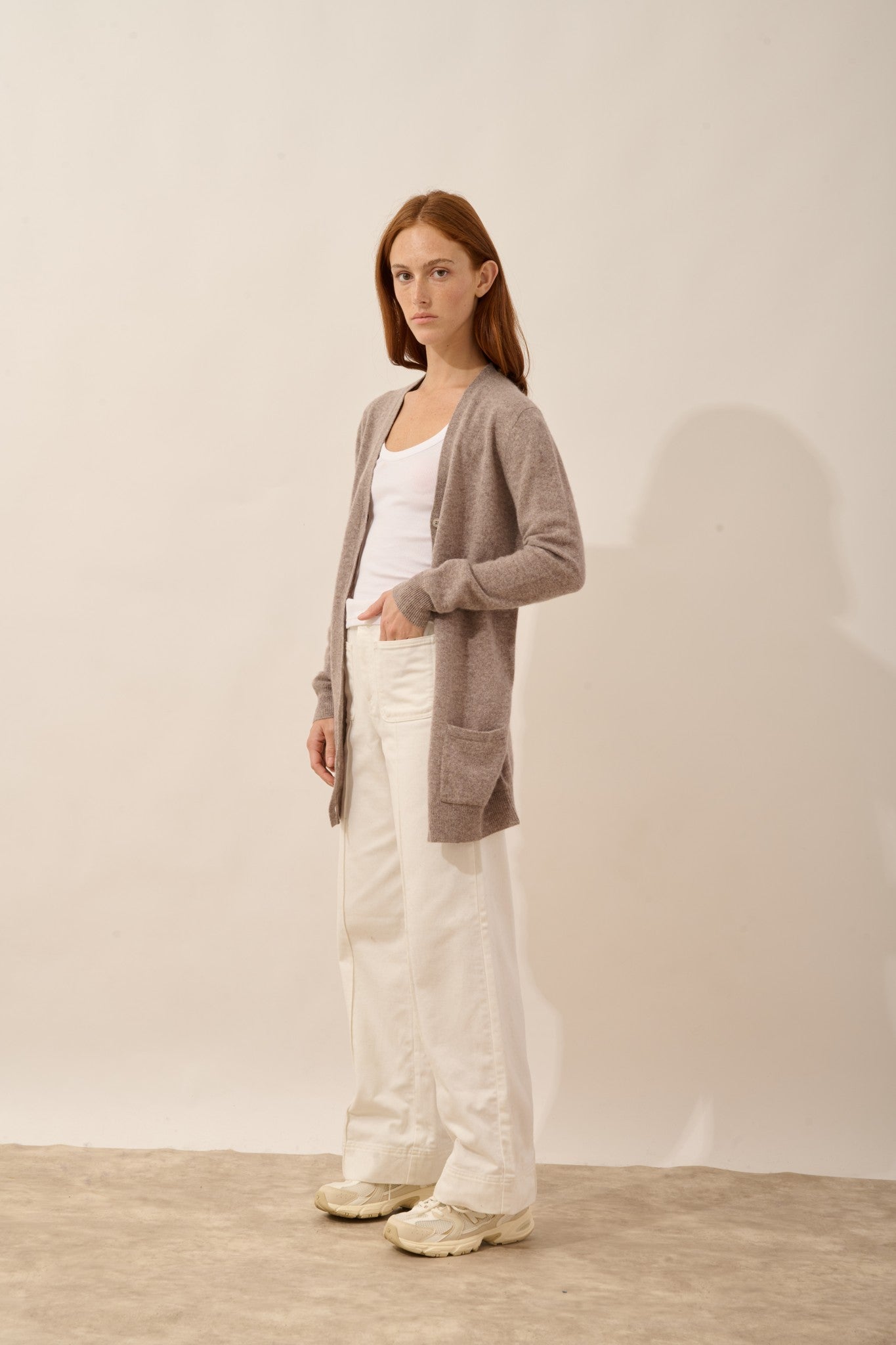 chelsea cardigan col v caribou chiné 100% cachemire