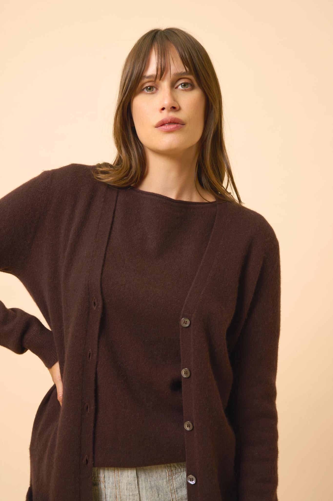 CHELSEA cardigan col v choco