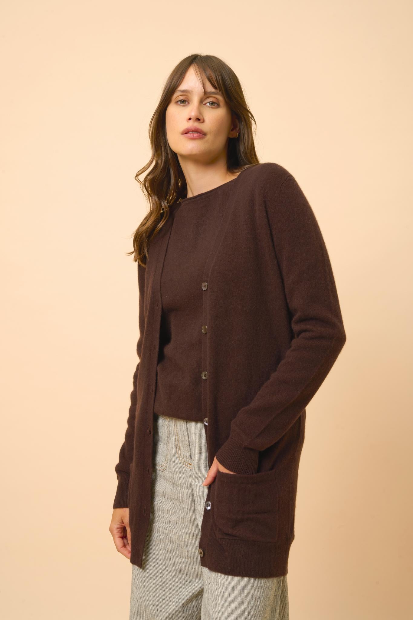CHELSEA cardigan col v choco