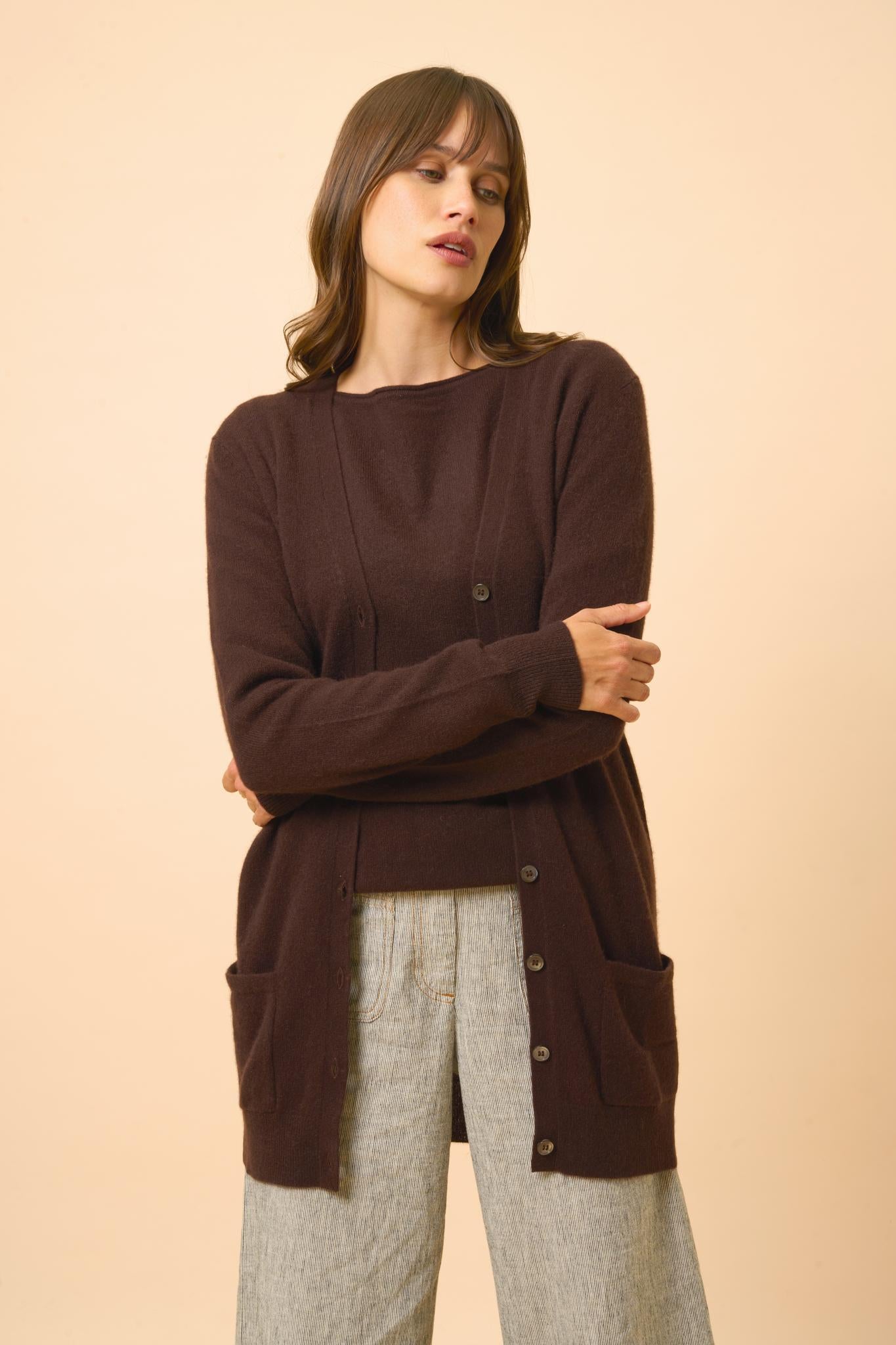 CHELSEA cardigan col v choco