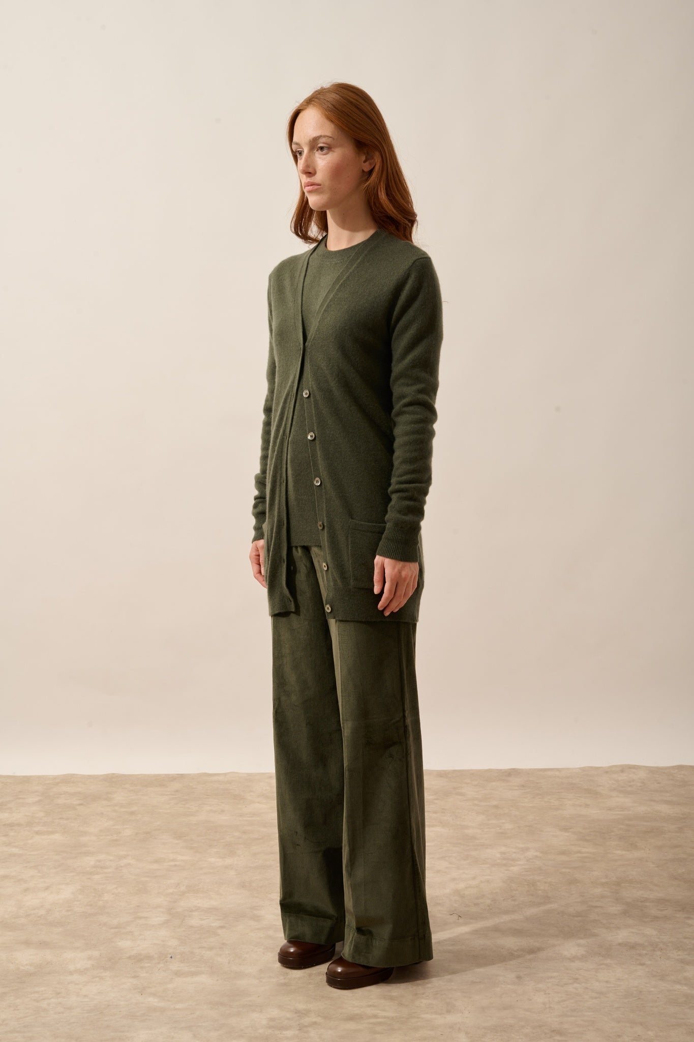 CHELSEA khaki V-neck cardigan