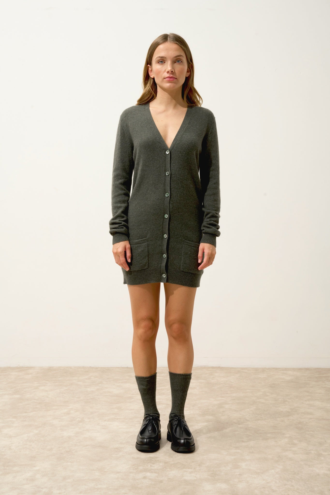 CHELSEA khaki mottled v-neck cardigan