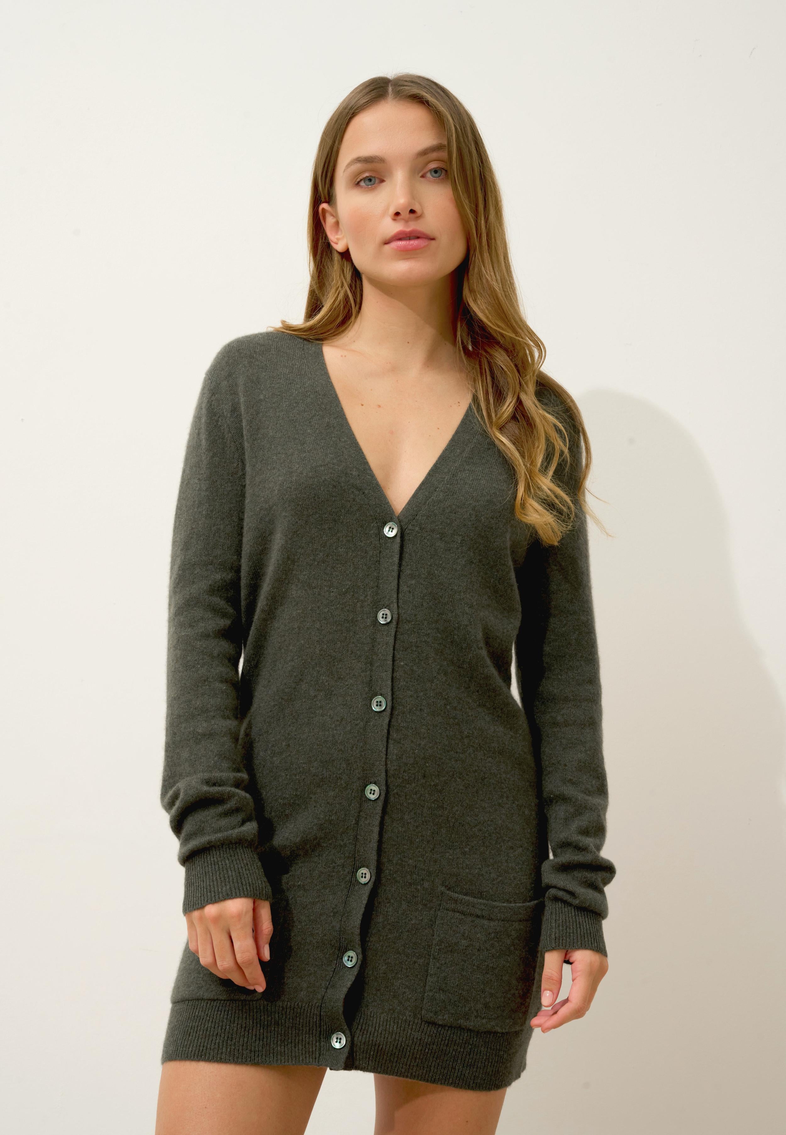 CHELSEA cardigan col v kaki chiné