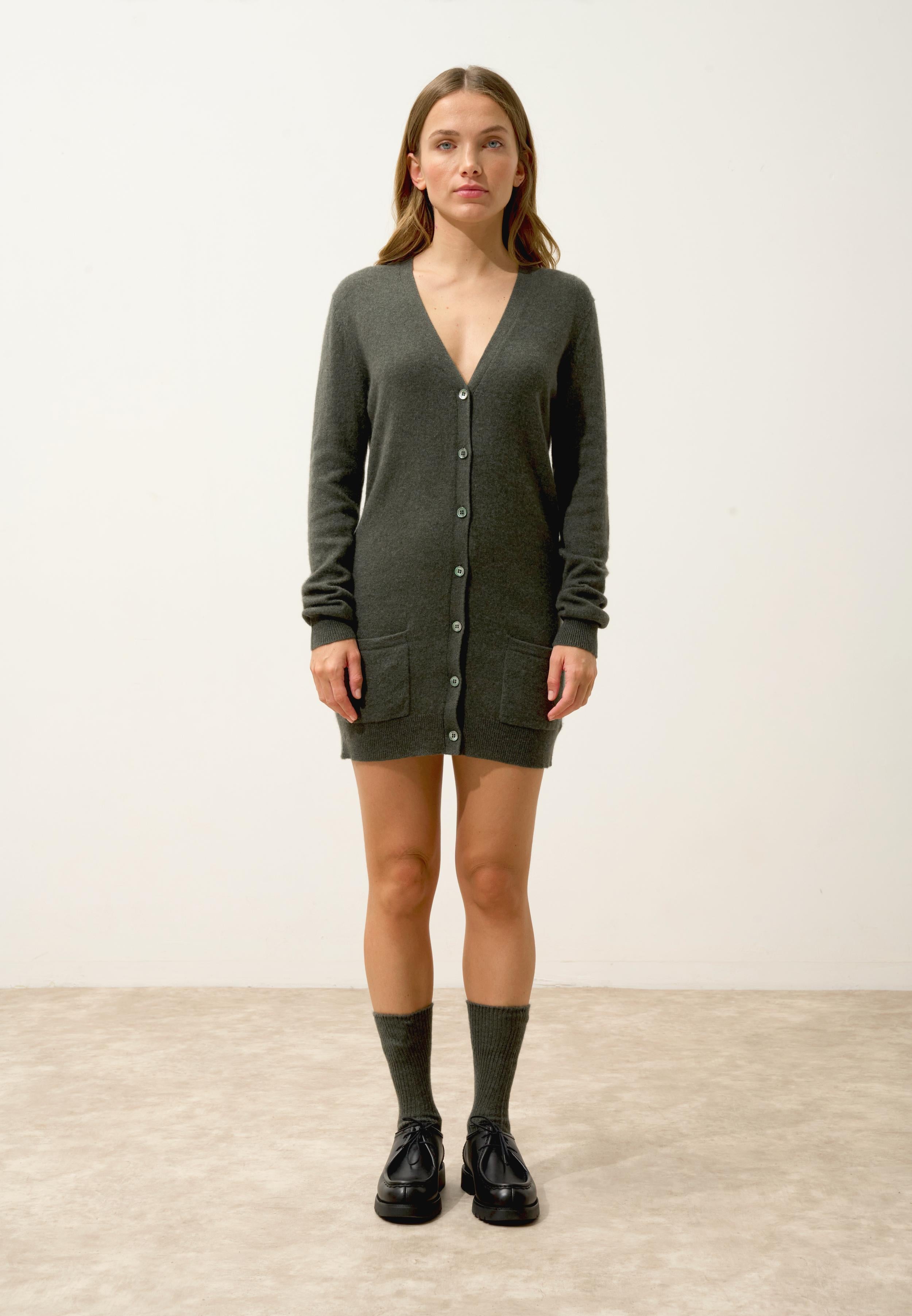 CHELSEA cardigan col v kaki chiné