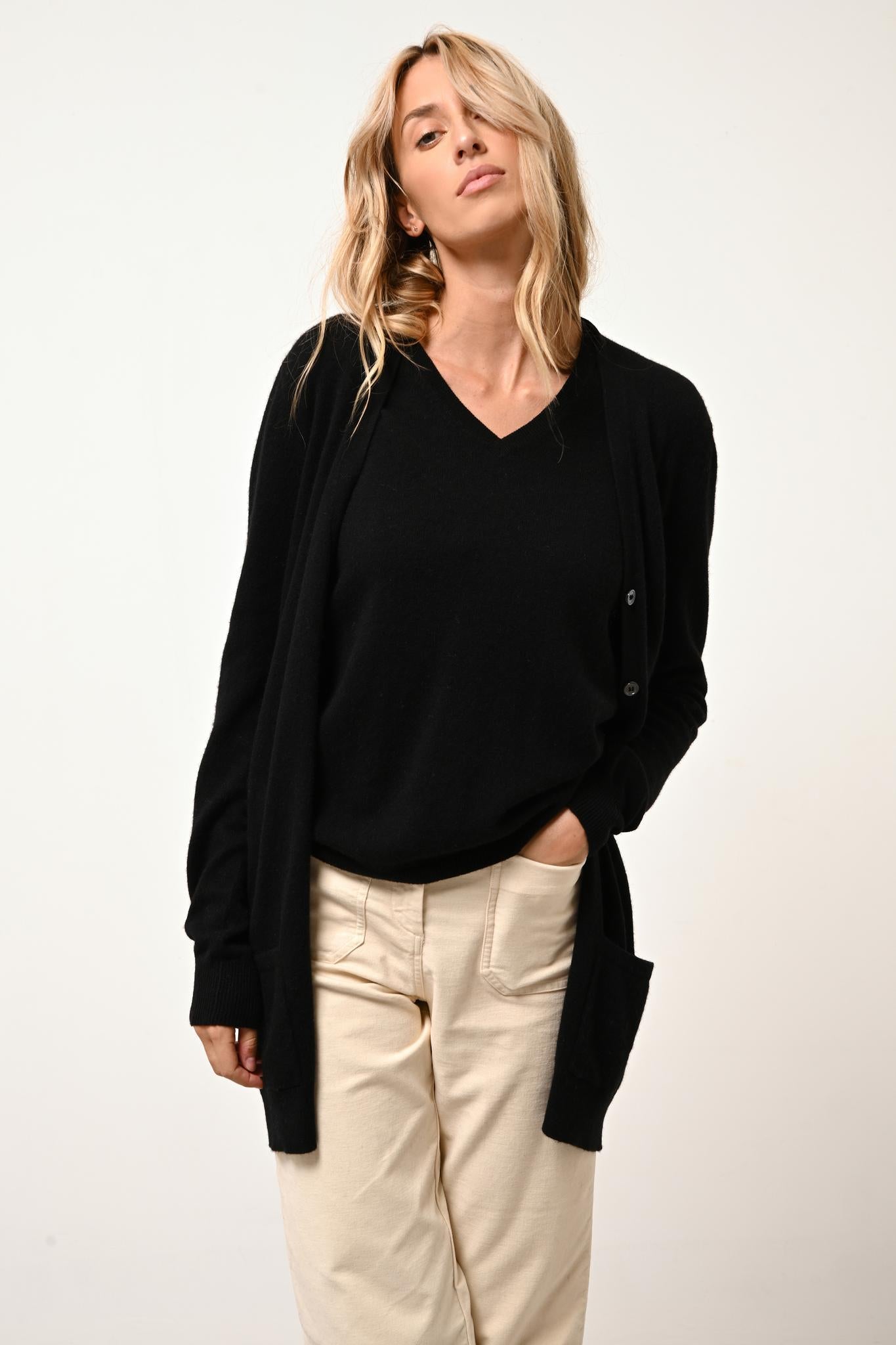 CHELSEA cardigan col v noir