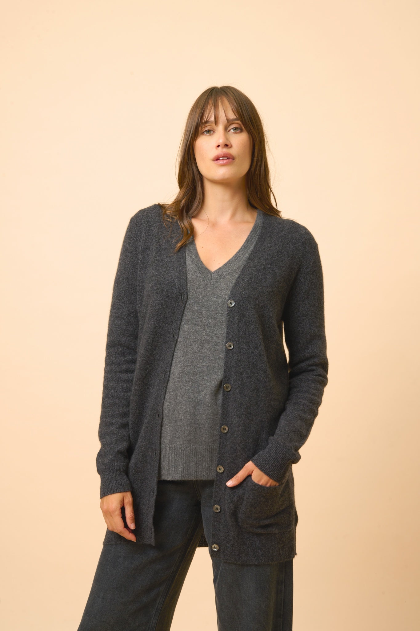 CHELSEA cardigan col v noir chiné