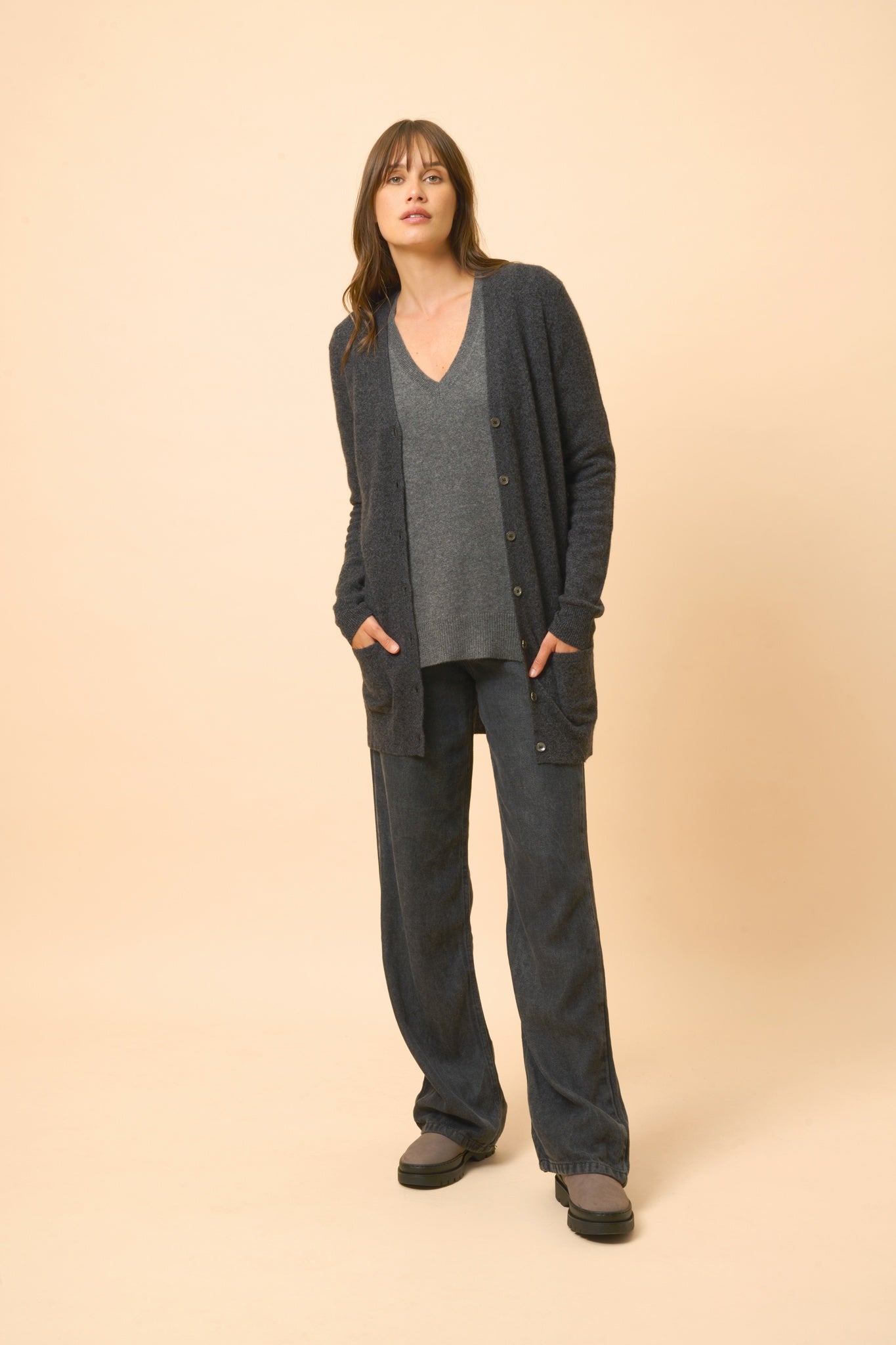 CHELSEA cardigan col v noir chiné