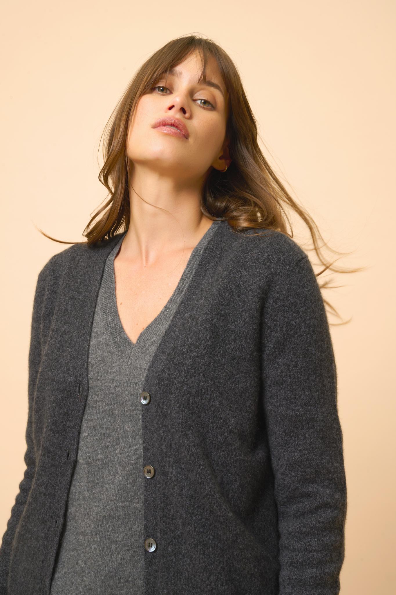CHELSEA cardigan col v noir chiné