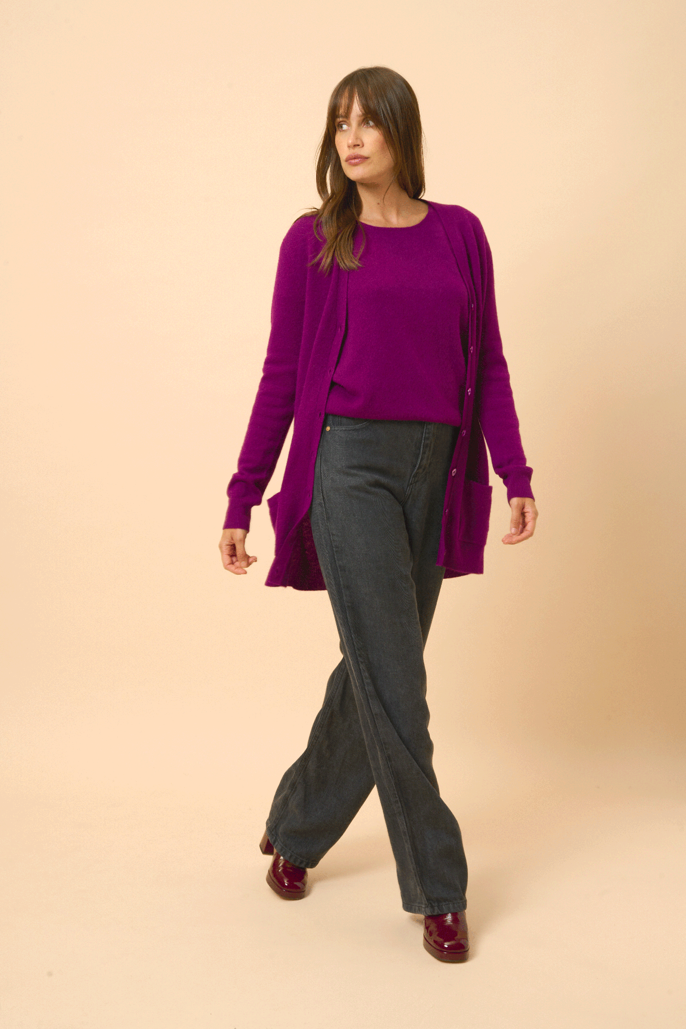 CHELSEA cardigan col v prune