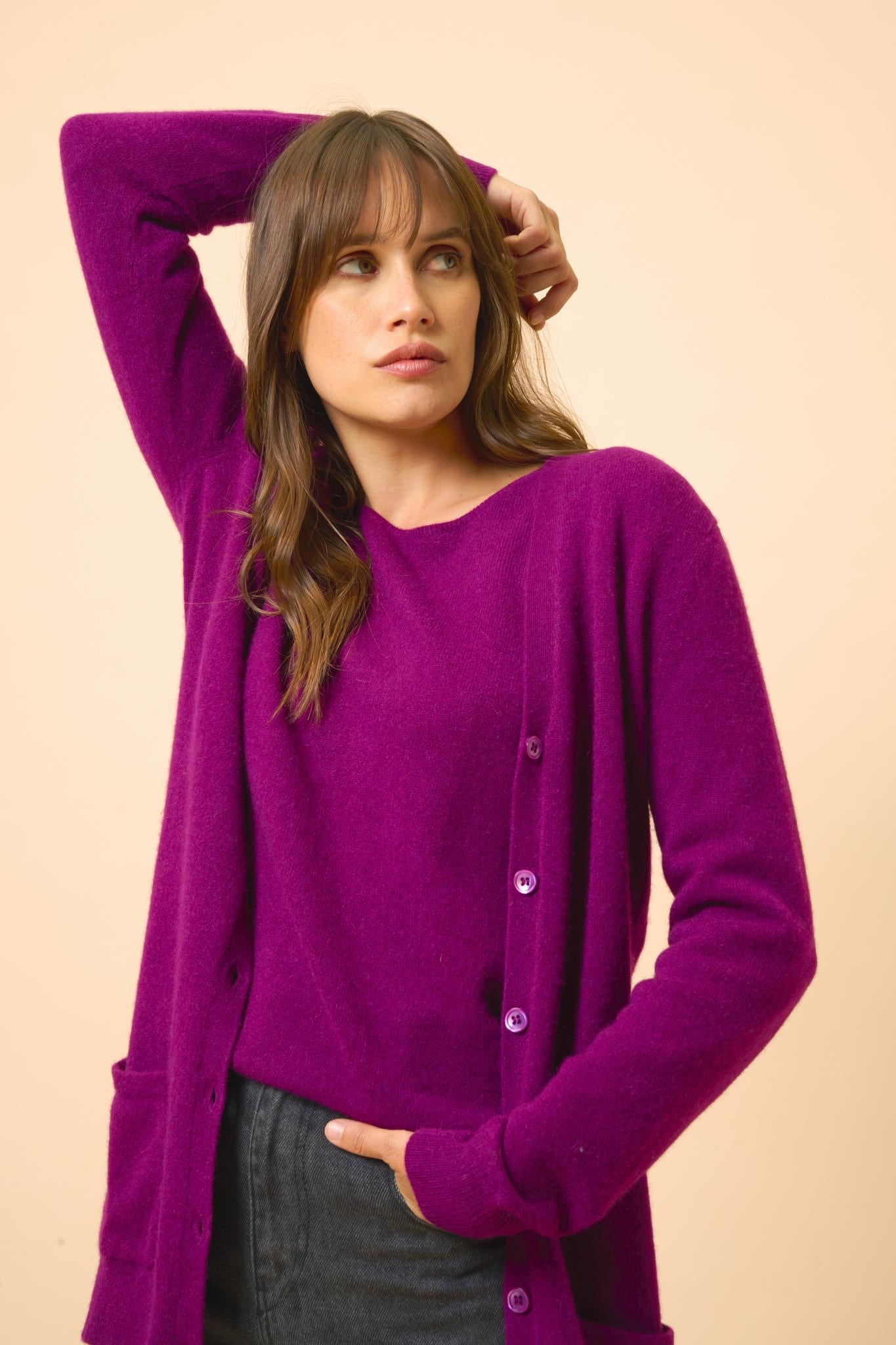 CHELSEA cardigan col v prune