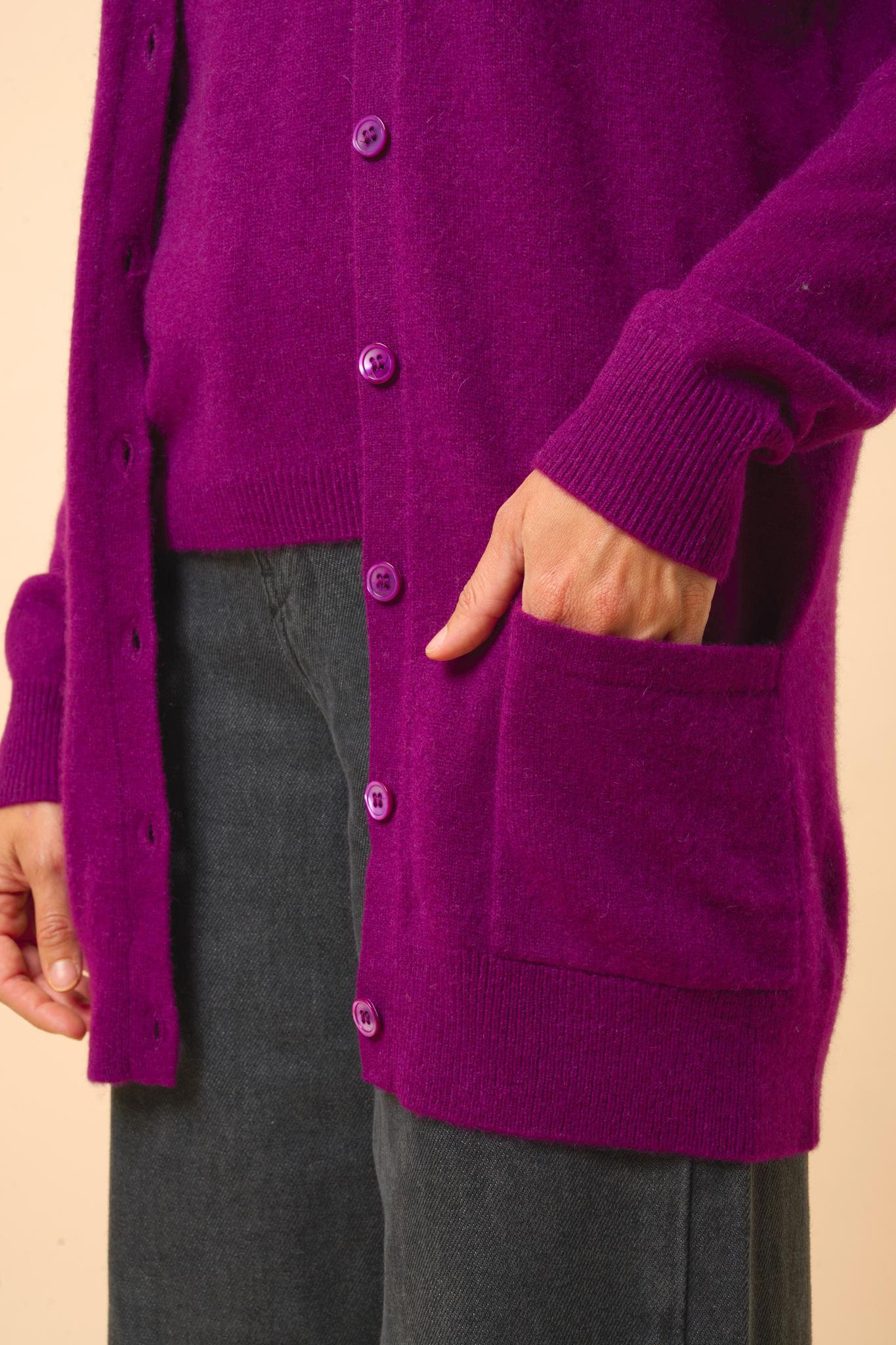 CHELSEA cardigan col v prune