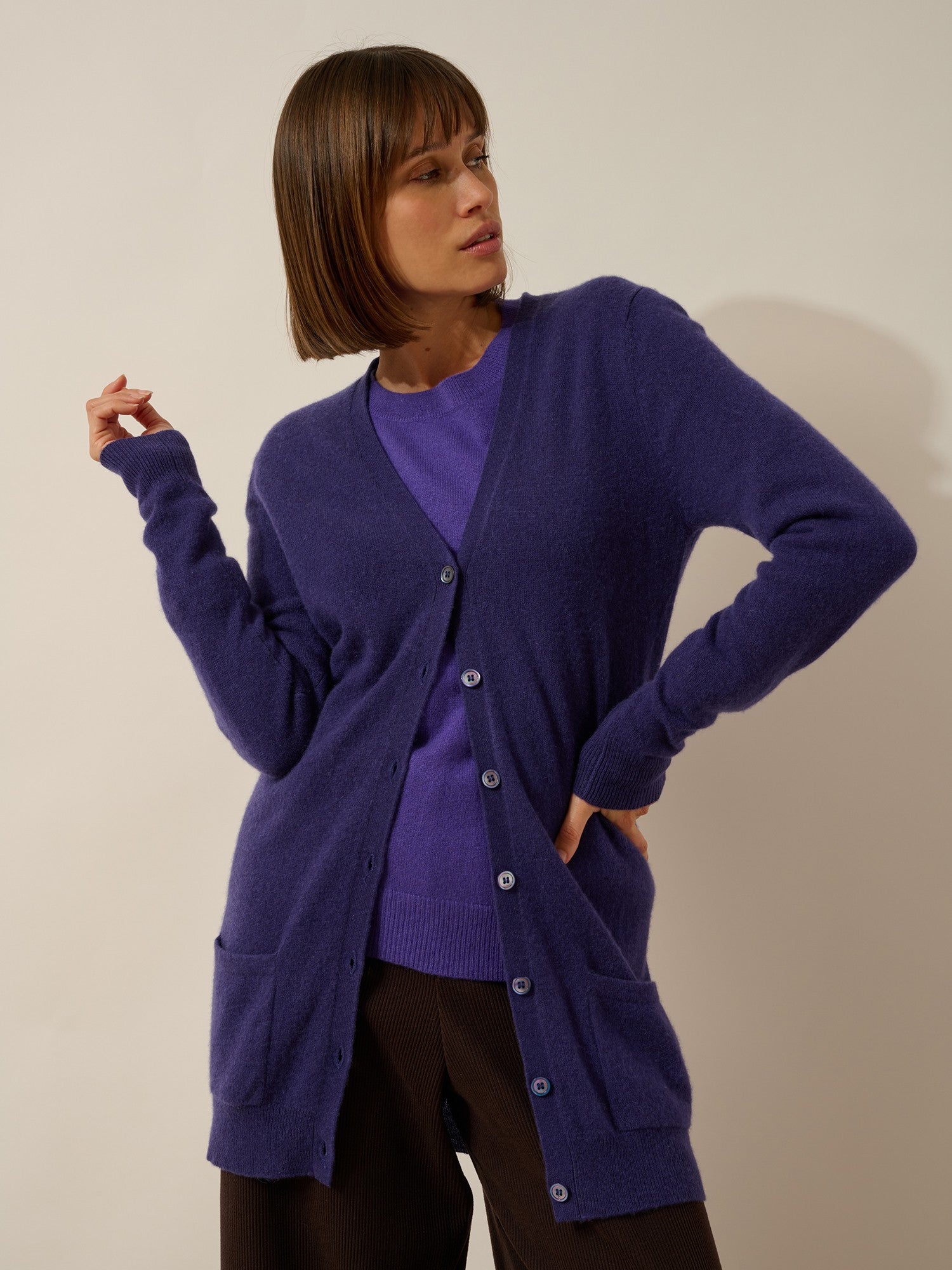 chelsea cardigan col v purple