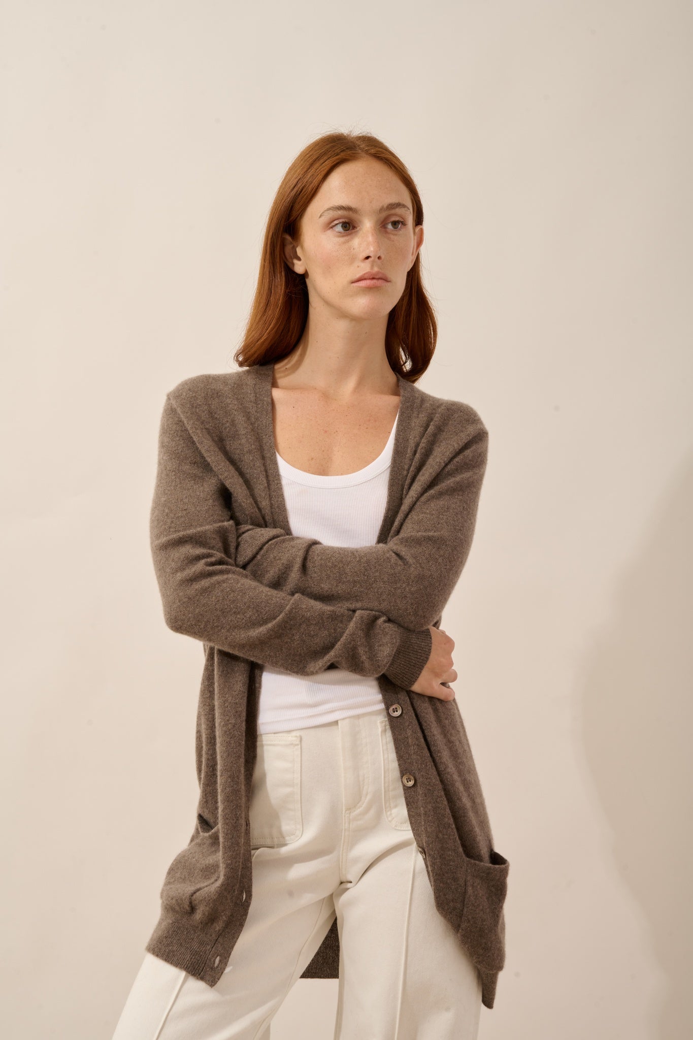 CHELSEA cardigan v-neck taupe mottled