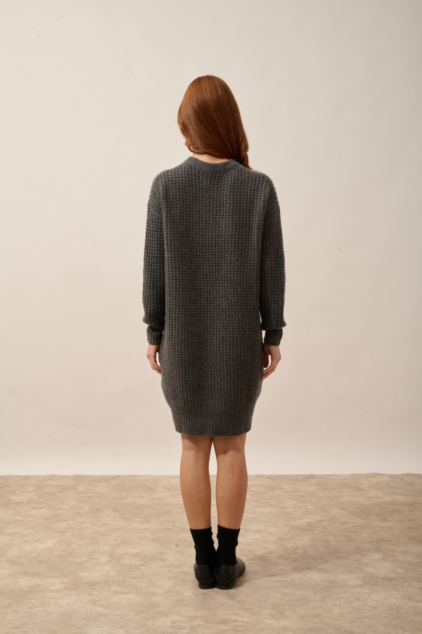 CHEWA round neck dress, 8-ply, heathered anthracite