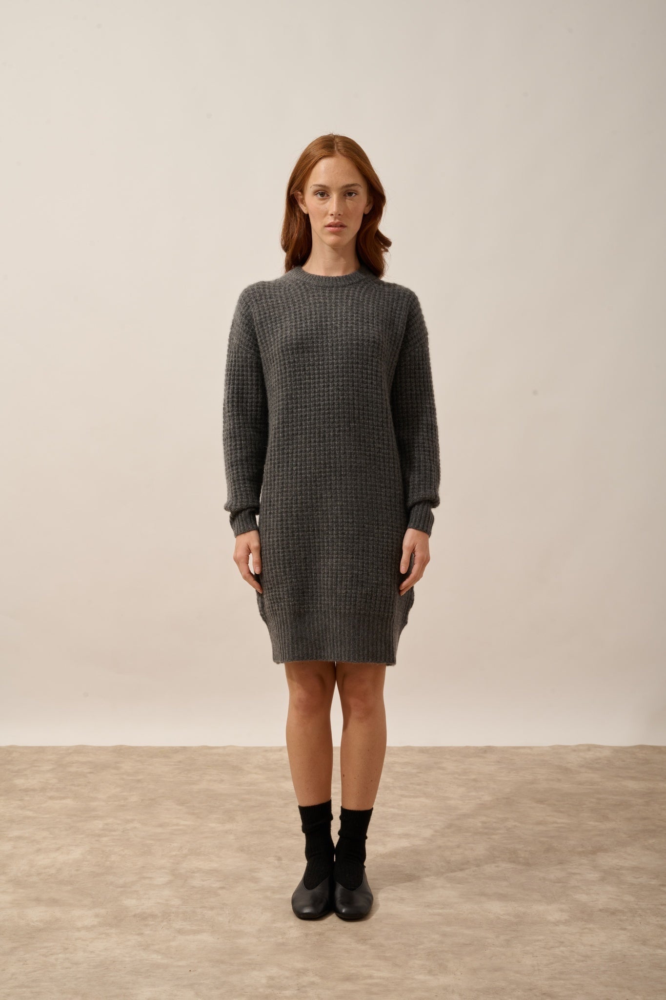 CHEWA round neck dress, 8-ply, heathered anthracite